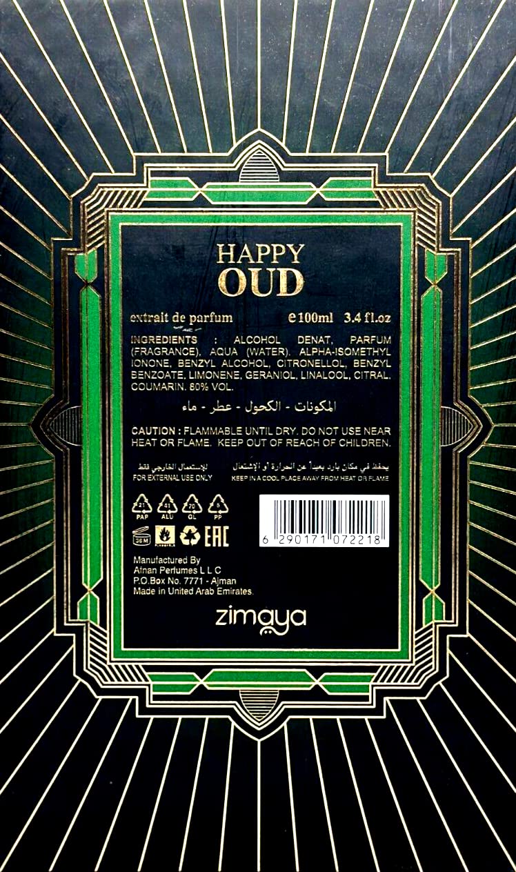 PERFUME ZIMAYA HAPPY OUD ESPRIT DE PARFUM SPRAY 100ML UNISEX - 5