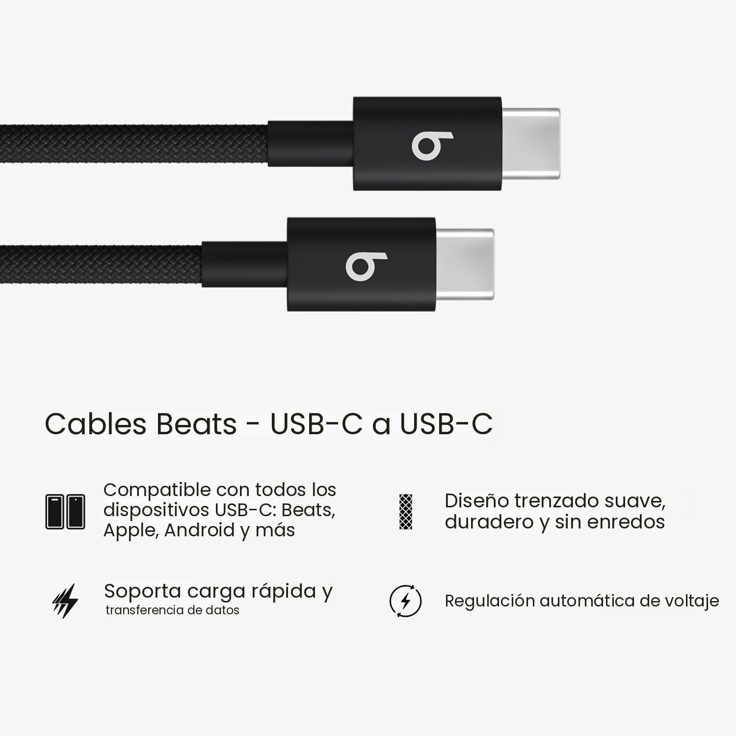 CABLE USB-C A USB-C BEATS TRENZADO 1.5 M NEGRO - 2