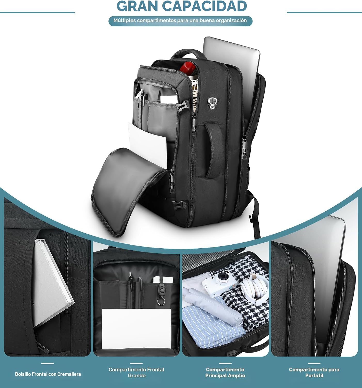 MOCHILA DE VIAJE AREYTECO EXPANDIBLE 50L CON COMPARTIMENTO PARA LAPTOP 17.3 PULGADAS - 3