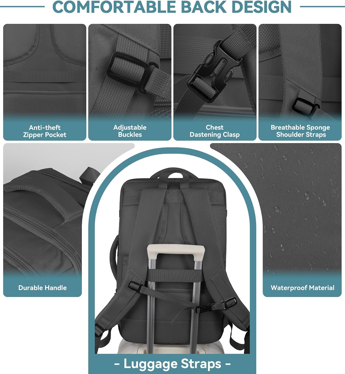 MOCHILA DE VIAJE AREYTECO EXPANDIBLE 50L CON COMPARTIMENTO PARA LAPTOP 17.3 PULGADAS - 4