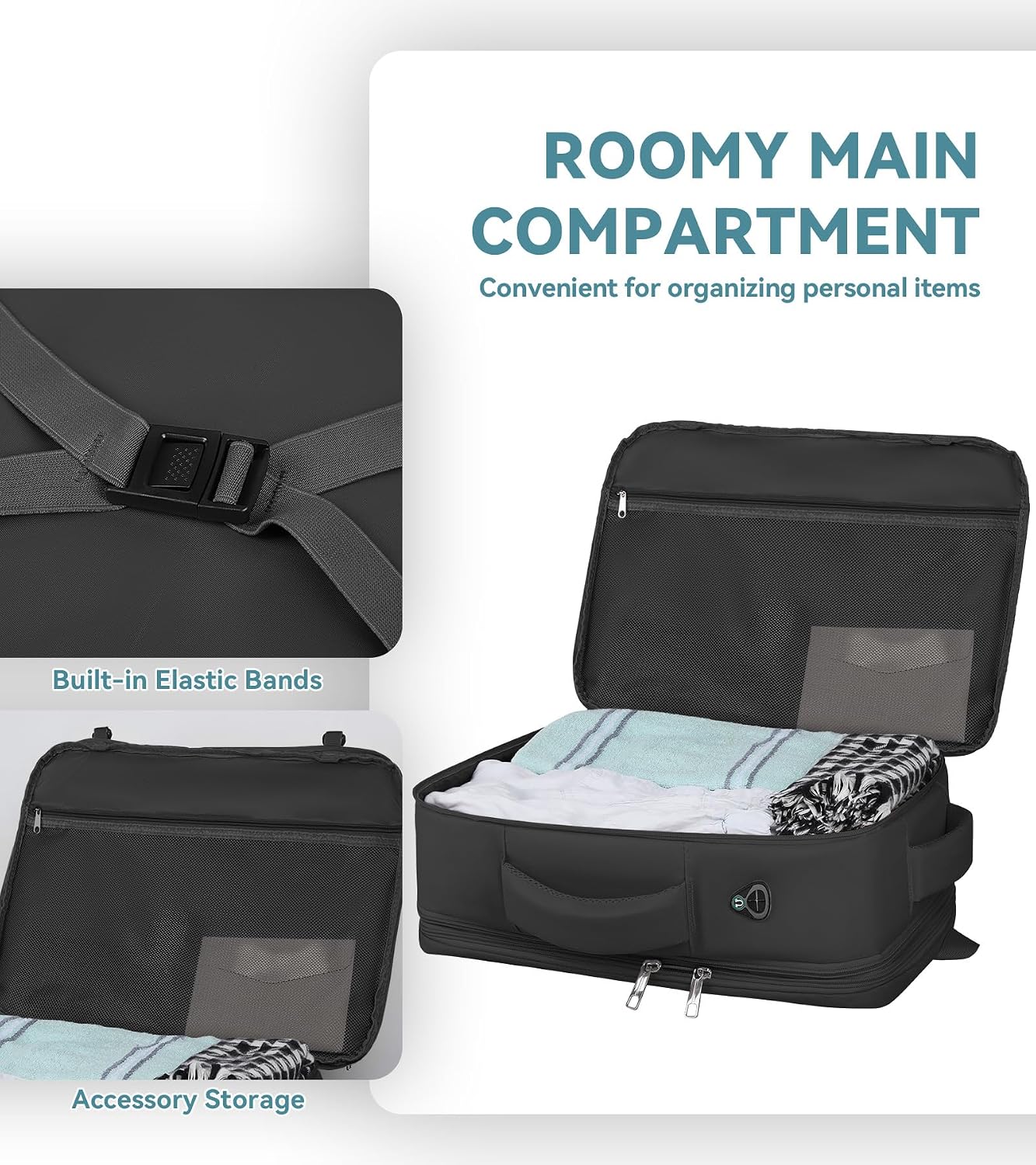 MOCHILA DE VIAJE AREYTECO EXPANDIBLE 50L CON COMPARTIMENTO PARA LAPTOP 17.3 PULGADAS - 5