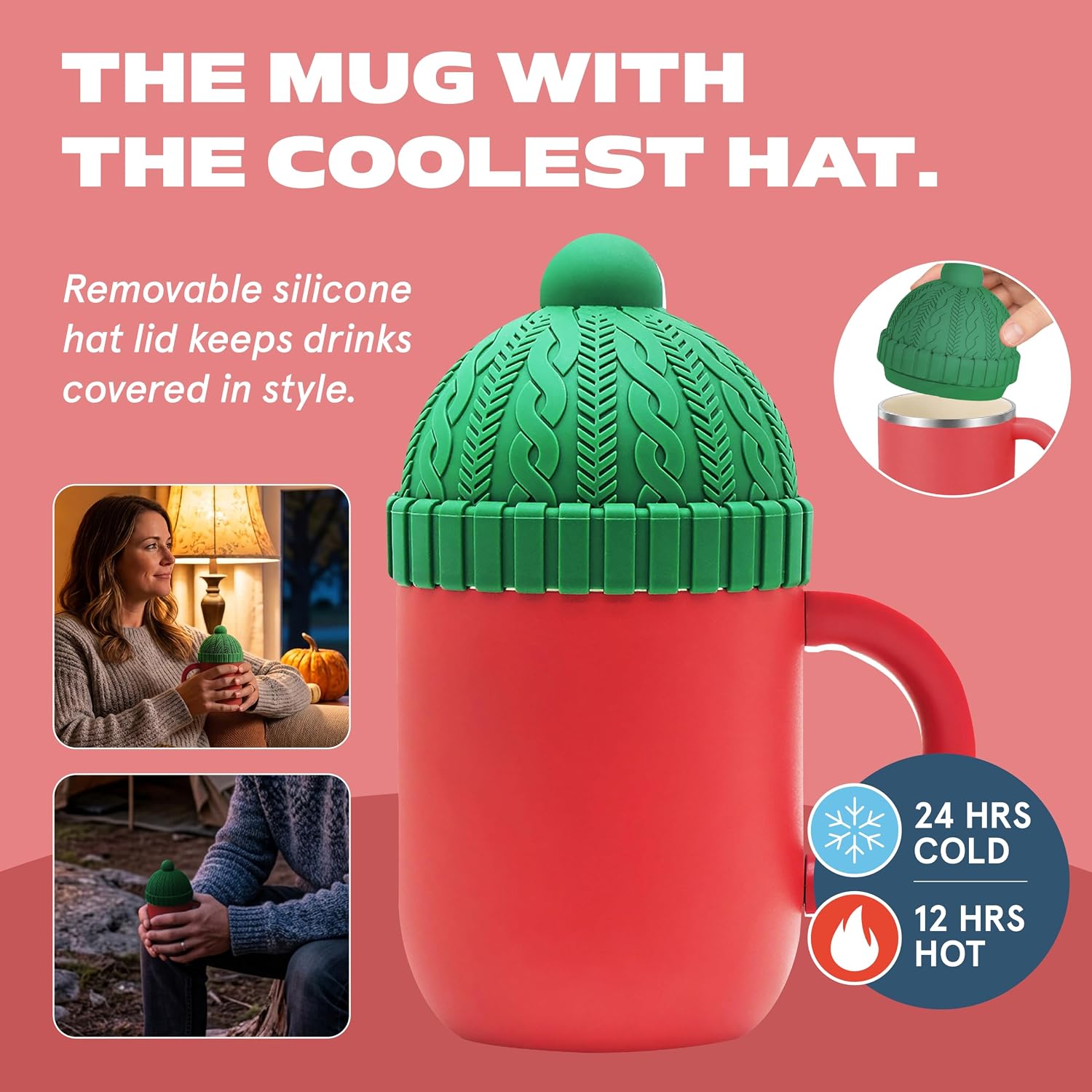 TAZA ASOBU HAPPY HAT MUG 12 OZ ACERO INOXIDABLE DOBLE PARED ROJO - 2