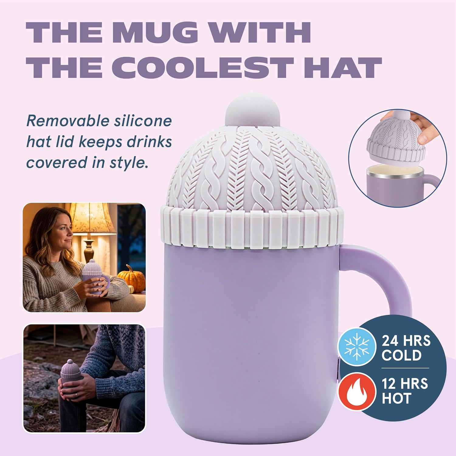 TAZA ASOBU HAPPY HAT MUG 12 OZ ACERO INOXIDABLE DOBLE PARED PÚRPURA - 2