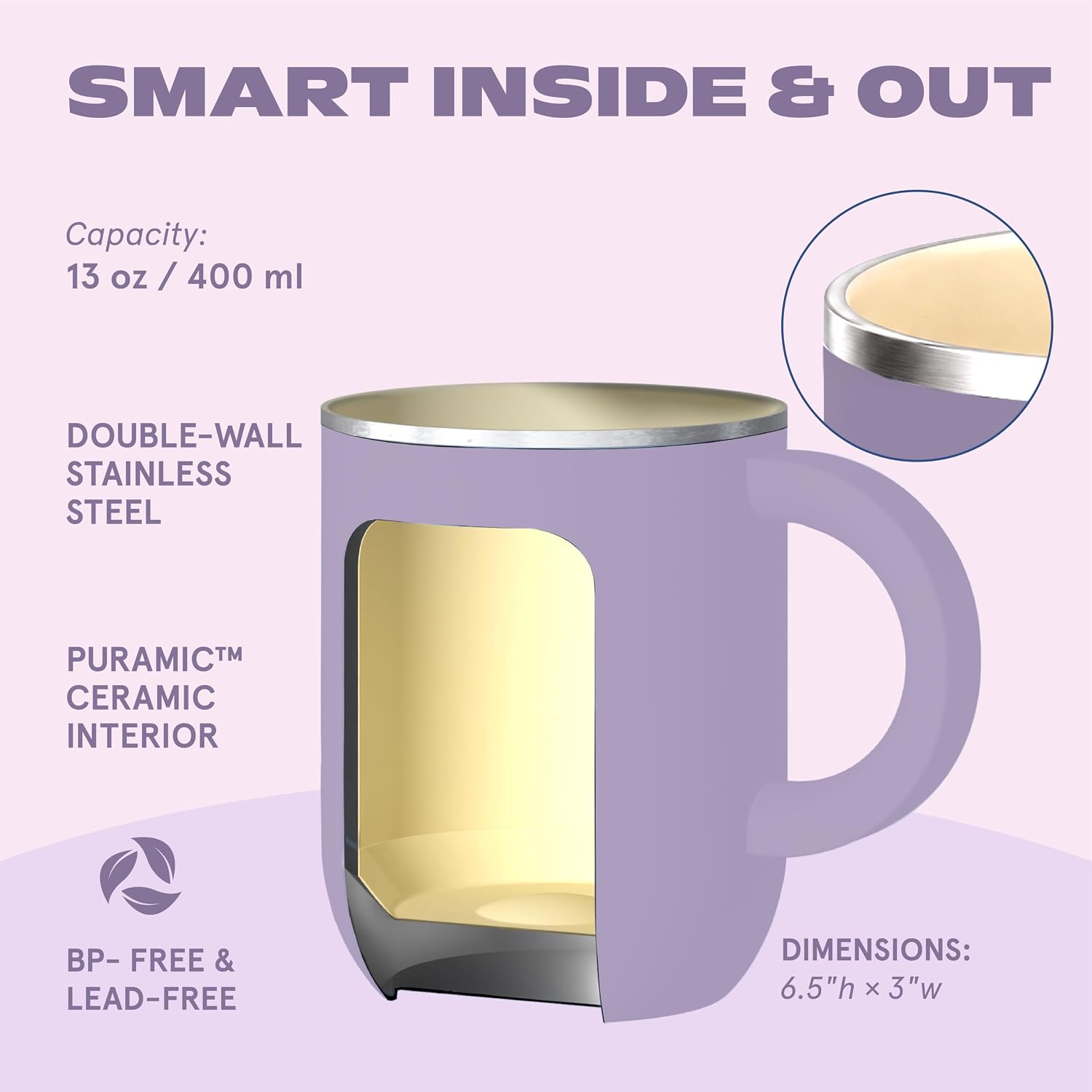 TAZA ASOBU HAPPY HAT MUG 12 OZ ACERO INOXIDABLE DOBLE PARED PÚRPURA - 3