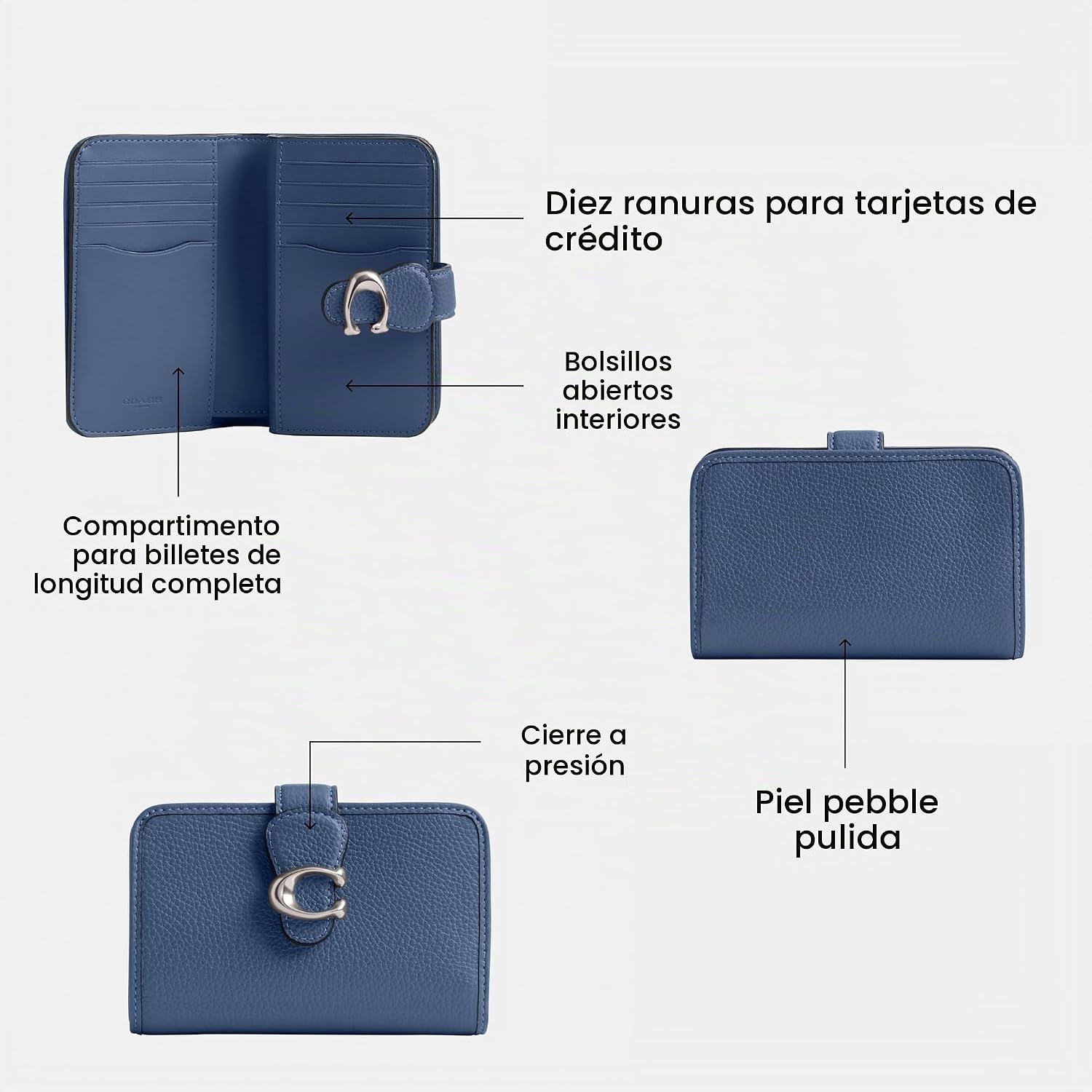 BILLETERA COACH TABBY MEDIUM PEBBLE LEATHER AZUL CIELO - 5