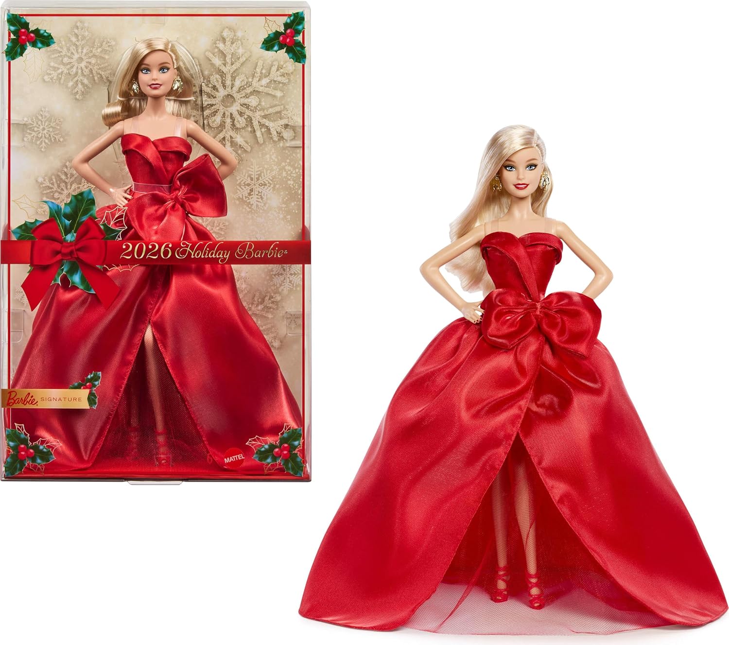 MUÑECA BARBIE SIGNATURE 2026 HOLIDAY COLLECTIBLE CON VESTIDO ROJO Y SOPORTE - 1