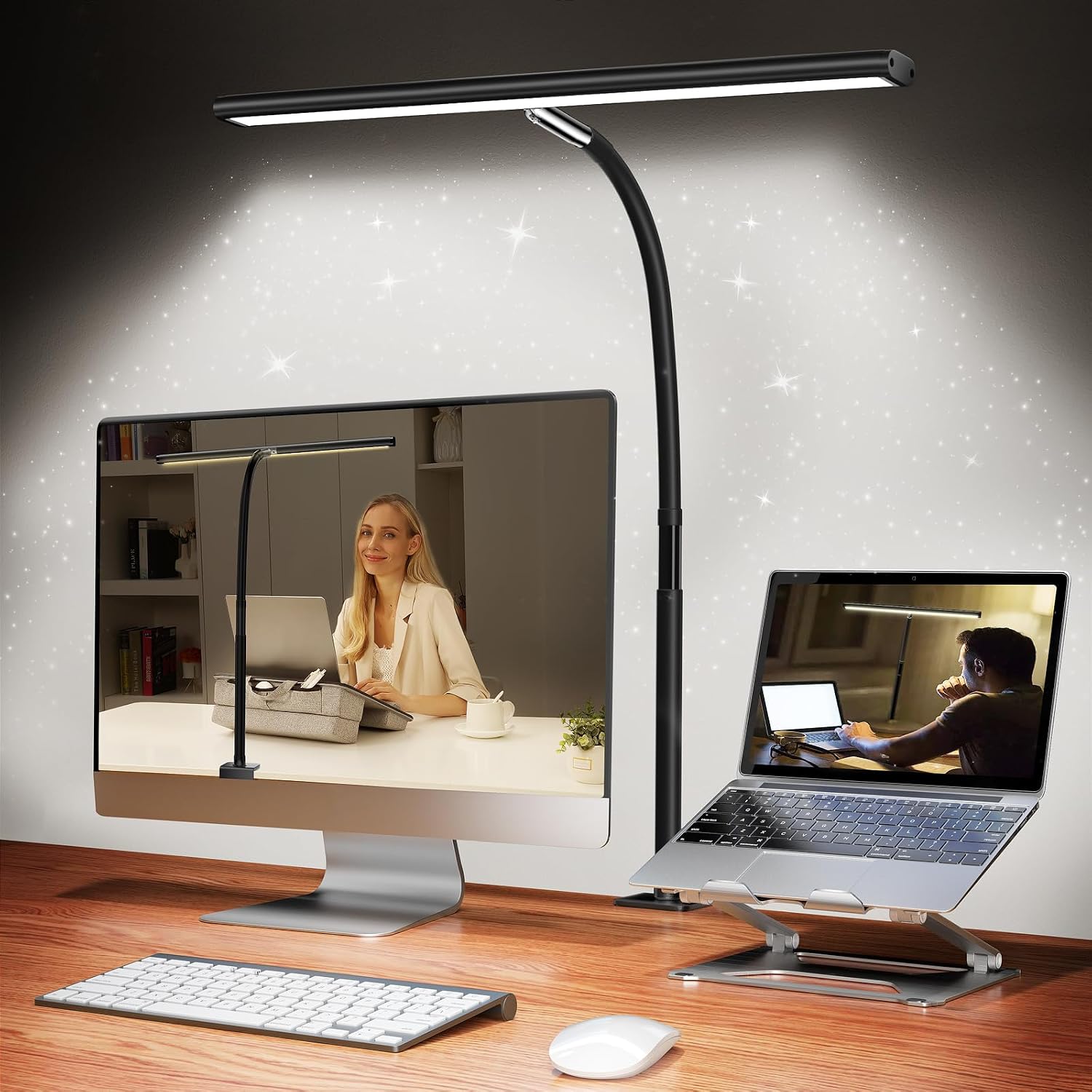 LÁMPARA DE MESA AIRLONV LED CON PINZA, 17 PULGADAS, REGULABLE, NEGRA - 1
