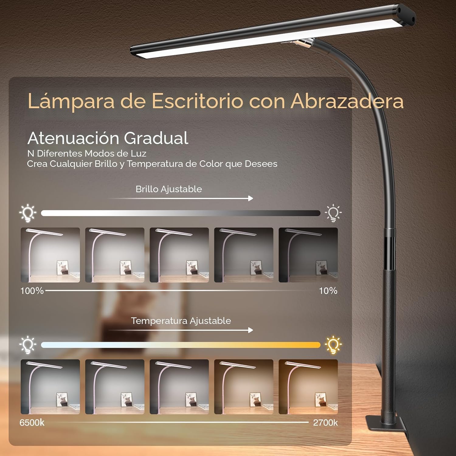 LÁMPARA DE MESA AIRLONV LED CON PINZA, 17 PULGADAS, REGULABLE, NEGRA - 2
