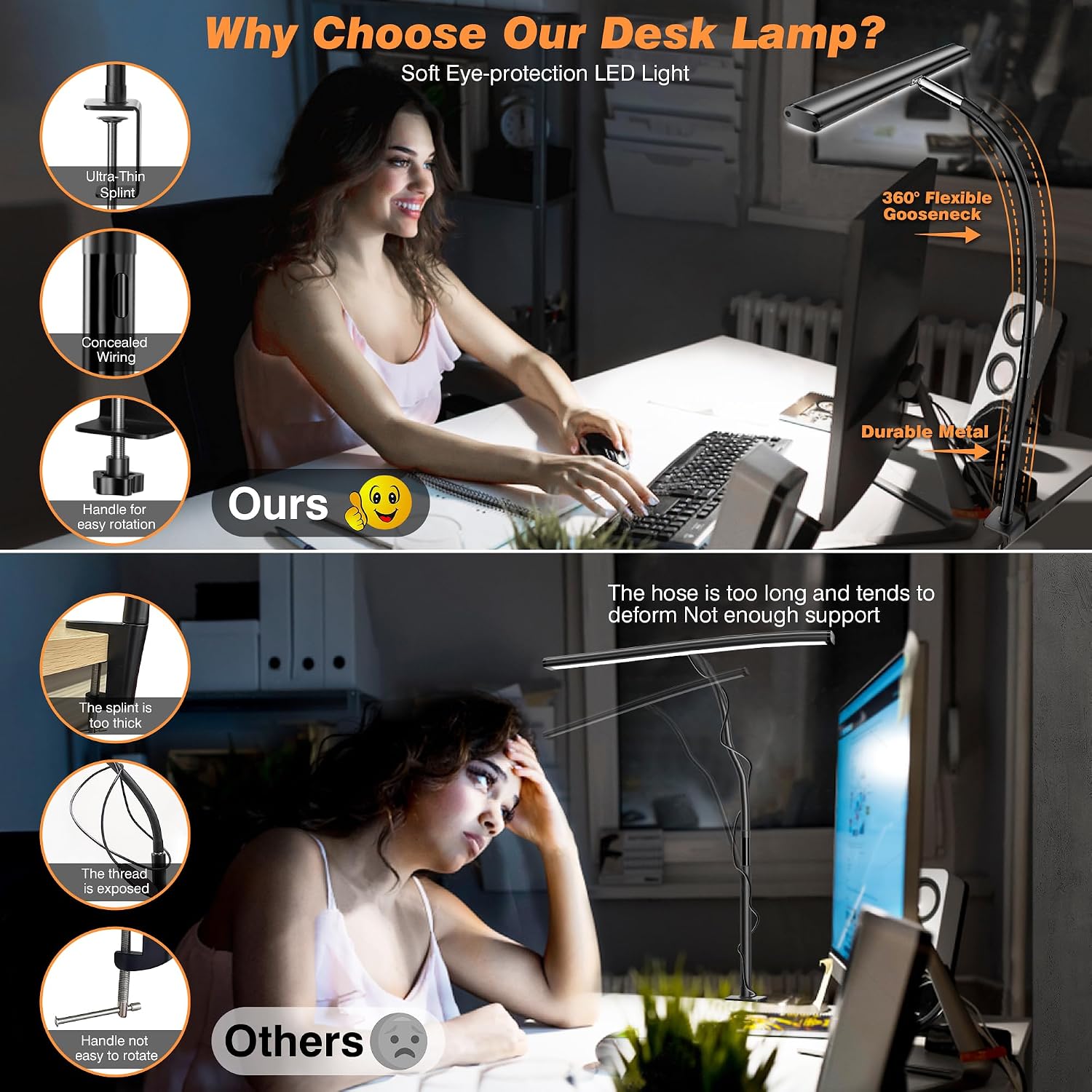 LÁMPARA DE MESA AIRLONV LED CON PINZA, 17 PULGADAS, REGULABLE, NEGRA - 4