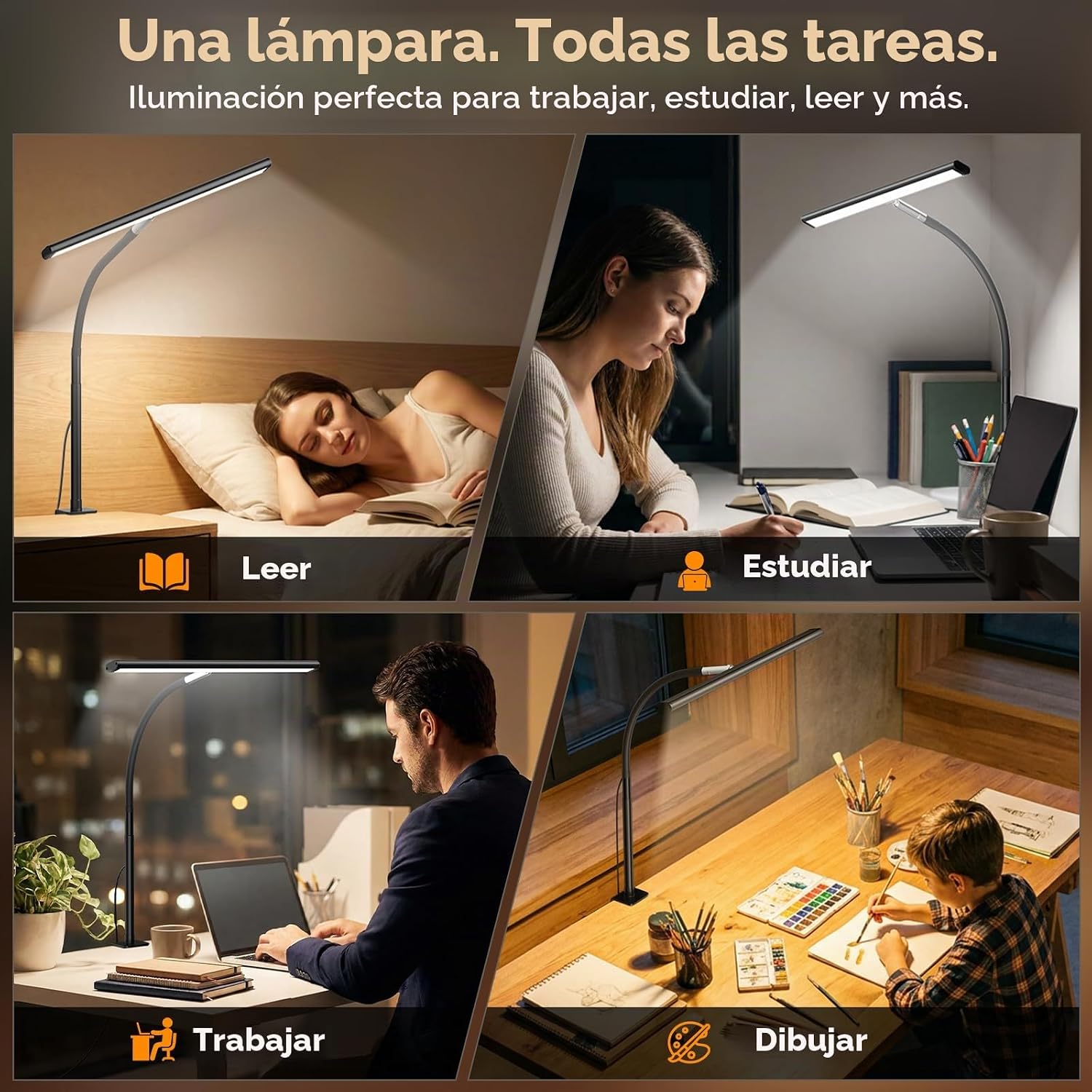 LÁMPARA DE MESA AIRLONV LED CON PINZA, 17 PULGADAS, REGULABLE, NEGRA - 5