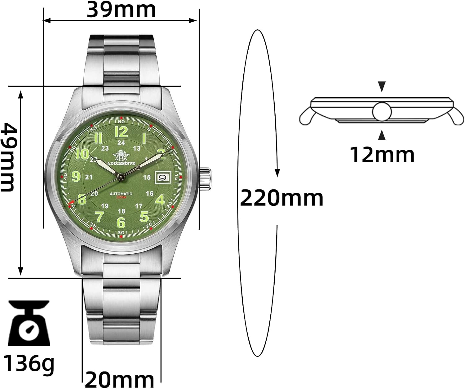 RELOJ ADDIESDIVE AUTOMÁTICO ACERO INOXIDABLE BUZO 200M ESFERA NEGRA - 2