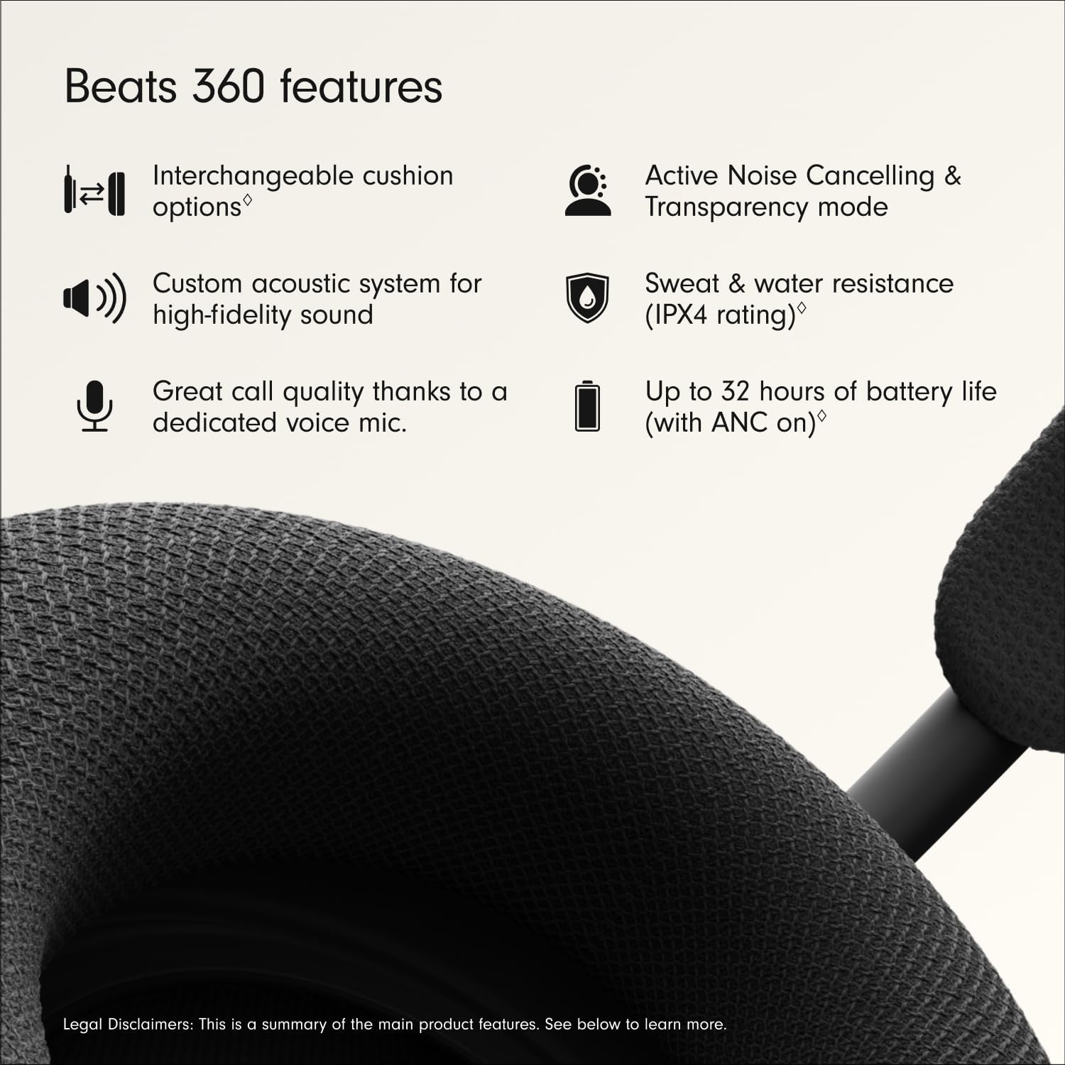 AUDÍFONOS BEATS 360 OVER-EAR CON CANCELACIÓN DE RUIDO COLOR NEGRO - 2
