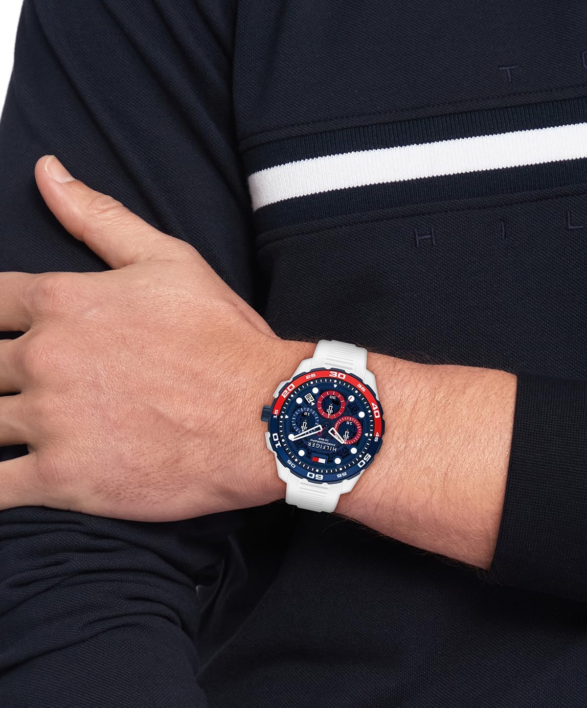 RELOJ TOMMY HILFIGER TH-REGATTA CRONÓGRAFO CUARZO 44MM ACERO INOXIDABLE CORREA SILICONA AZUL MARINO - 3
