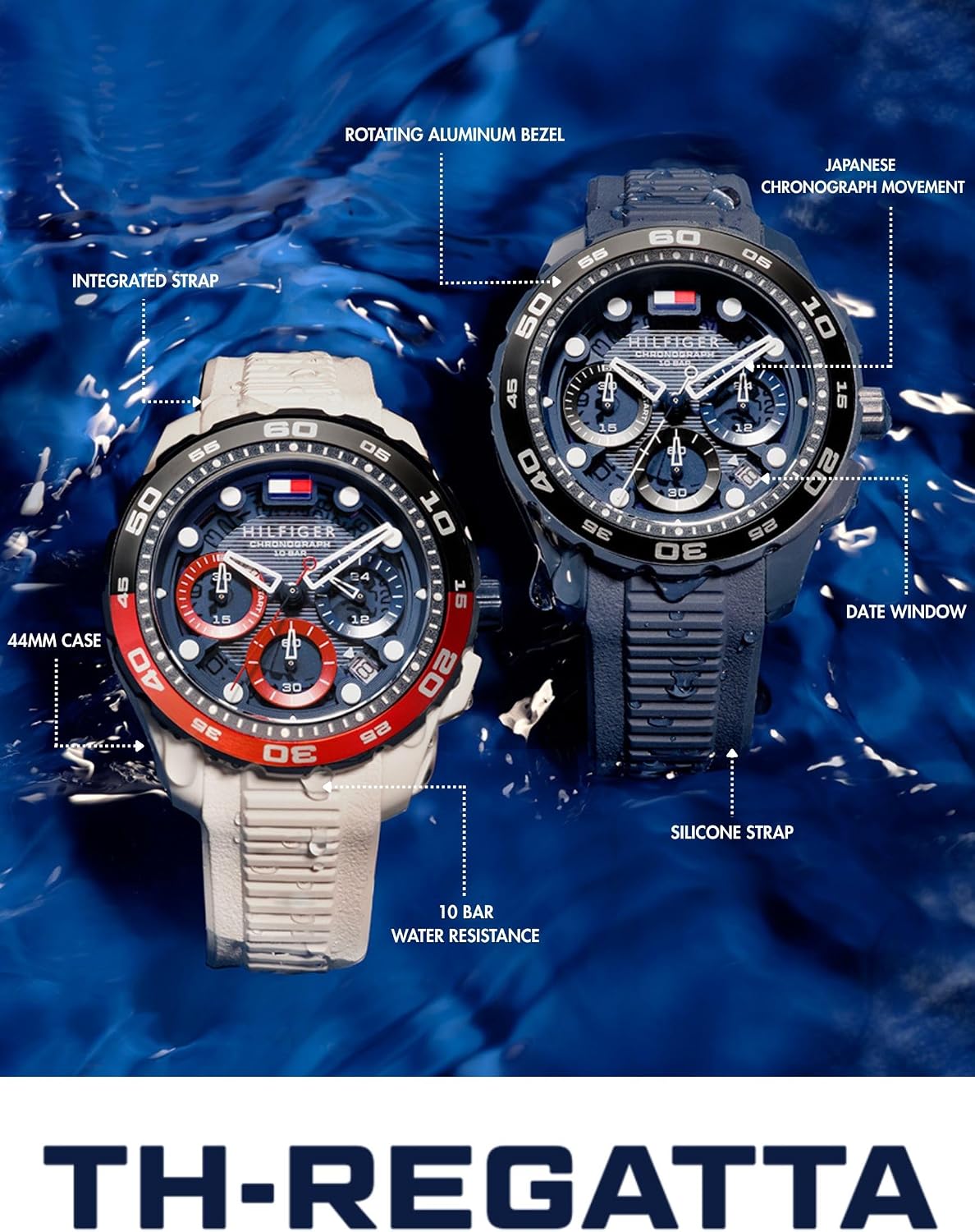RELOJ TOMMY HILFIGER TH-REGATTA CRONÓGRAFO CUARZO 44MM ACERO INOXIDABLE CORREA SILICONA AZUL MARINO - 4