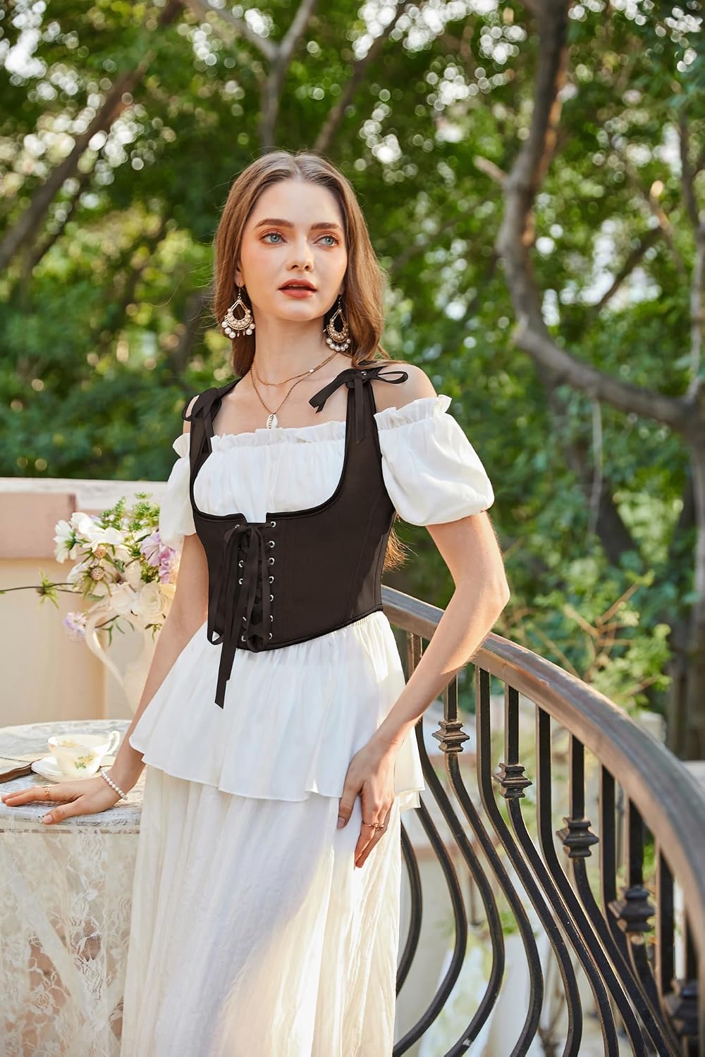 SOSTÉN CORSET SCARLET DARKNESS RENAISSANCE FAIRY PIRATE UNDERBUST MARRÓN - 3