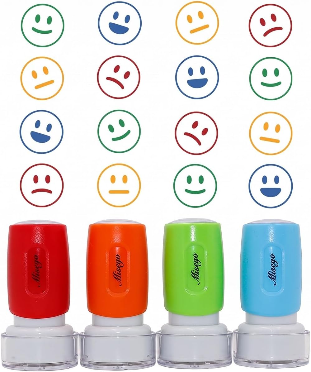 SET DE SELLOS DE GOMA MISEYO TEACHER SELF-INKING 4 EMOCIONES COLORIDAS - 1