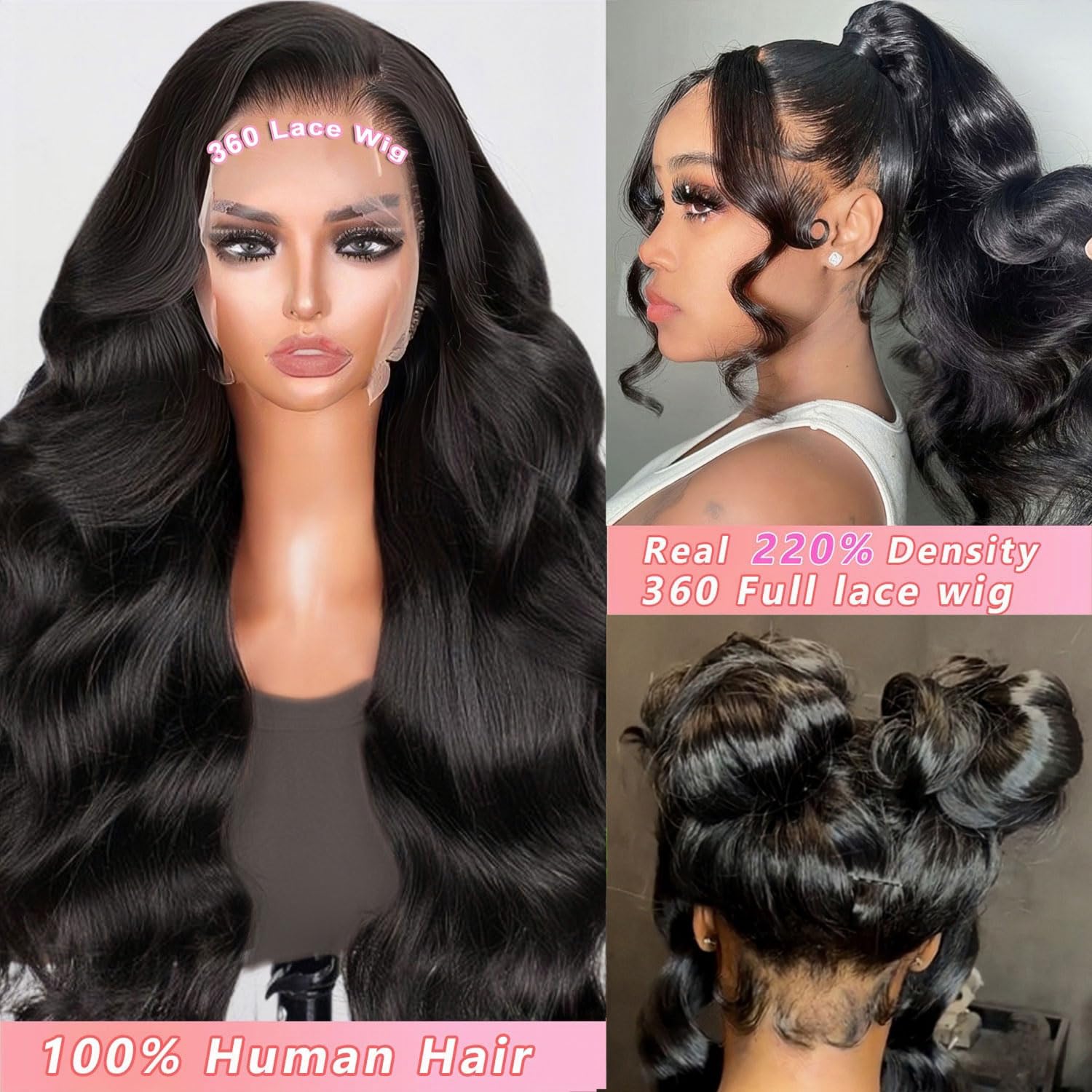PELUCA 360 LACE FRONT CABELLO HUMANO ONDA BODY 20 PULGADAS DENSIDAD 220 - 2