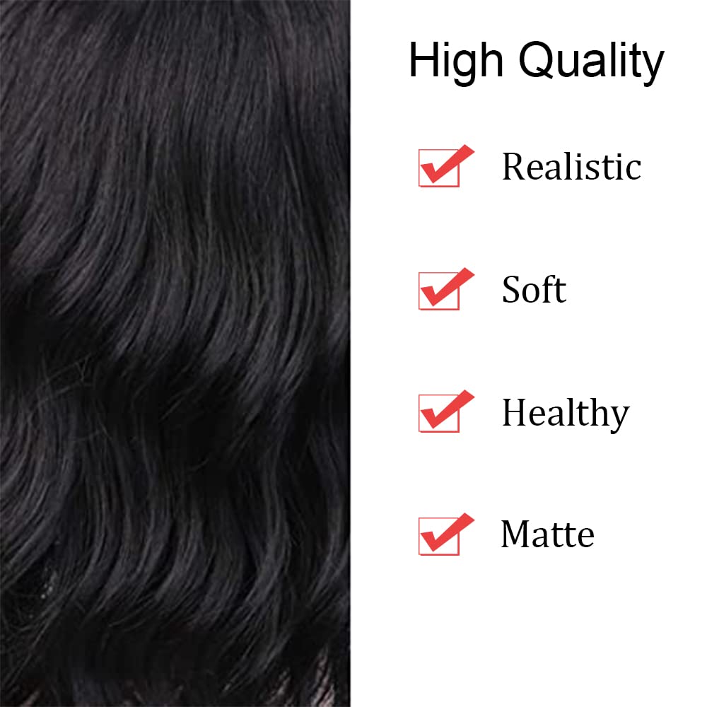 PELUCA BOB CORTA ONDULADA NEGRA SINTÉTICA CON FLEQUILLO PARA MUJER - 5