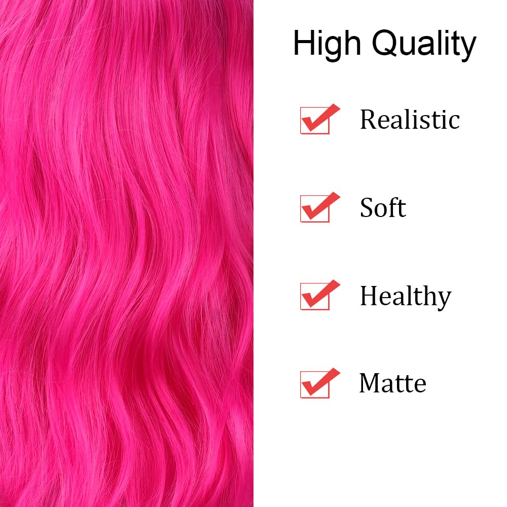 PELUCA BOB CORTA ONDULADA ROSA FUCSIA CON FLEQUILLO SINTÉTICA PARA MUJER - 5