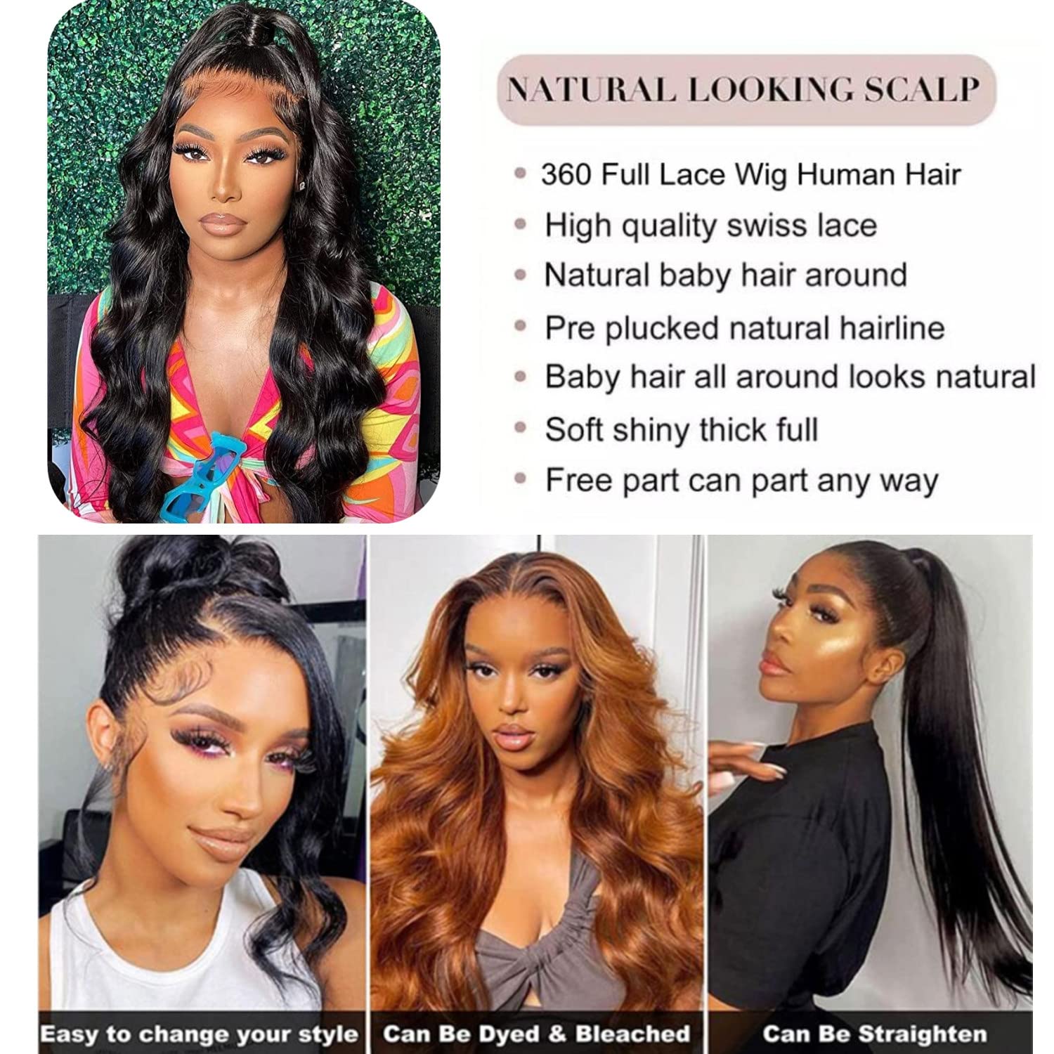 PELUCA 360 LACE FRONT BODY WAVE CABELLO HUMANO 16 PULGADAS - 5