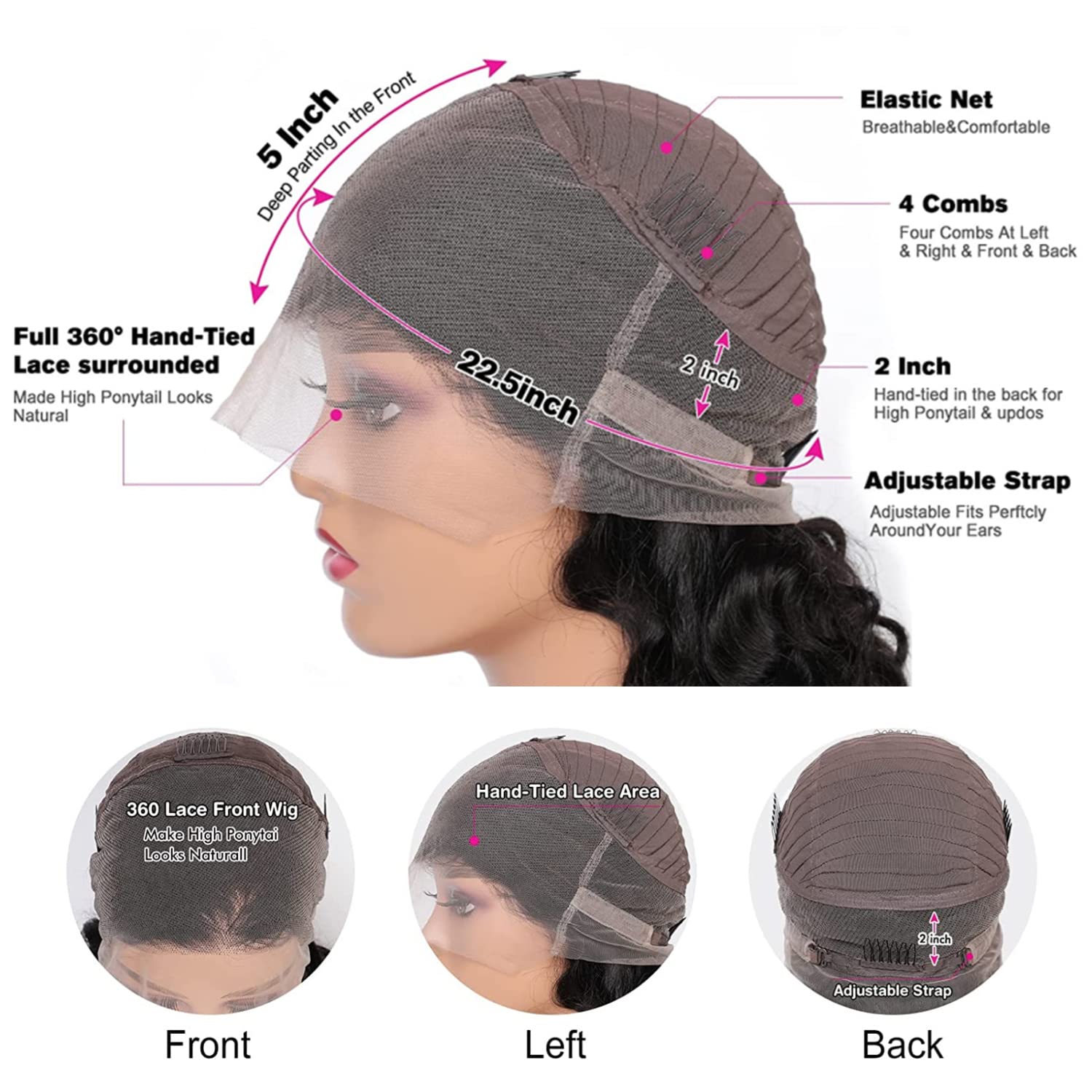 PELUCA 360 LACE FRONT BODY WAVE CABELLO HUMANO 20 PULGADAS CATTI - 4