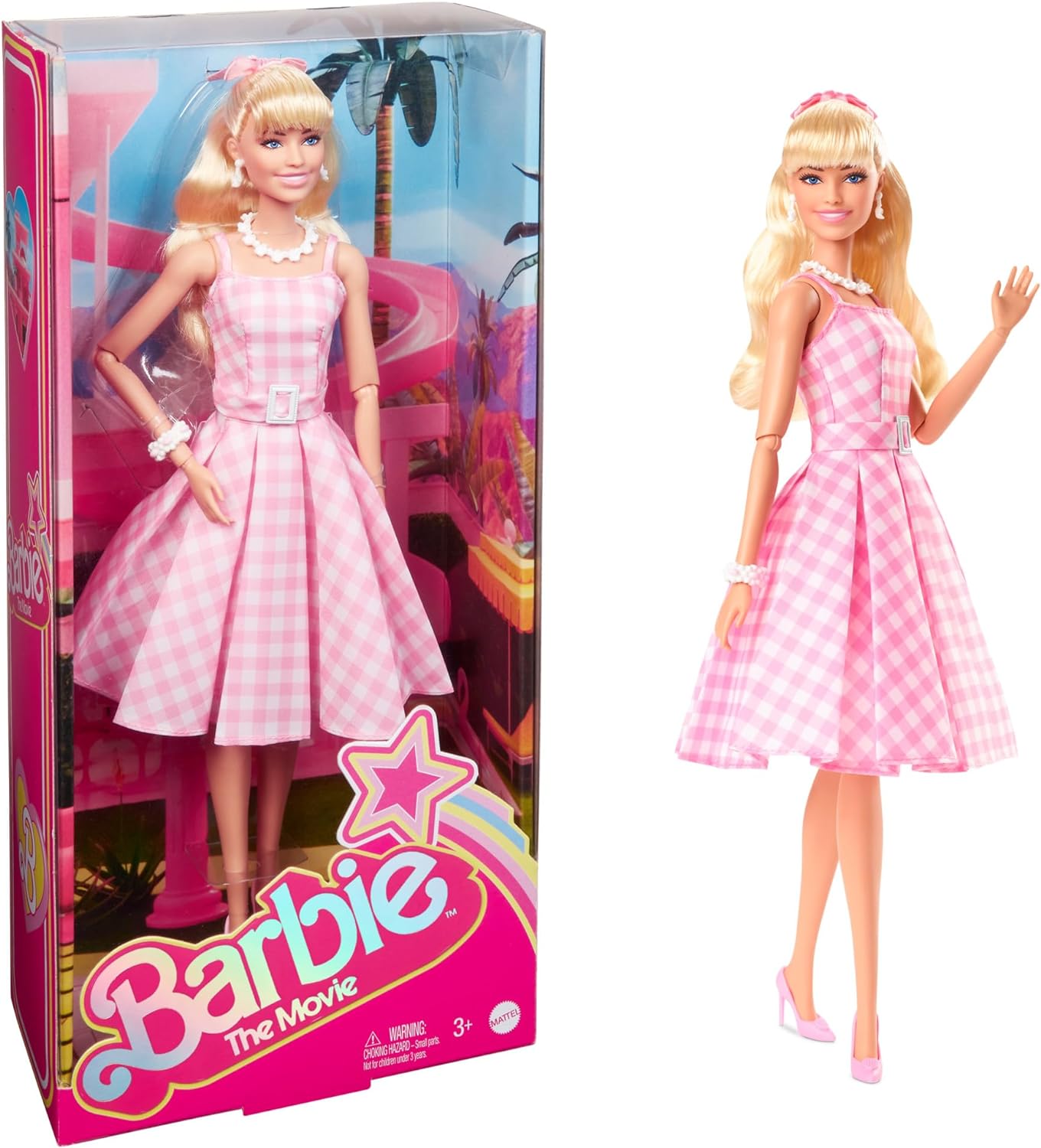 MUÑECA BARBIE THE MOVIE MARGOT ROBBIE VESTIDO ROSA A CUADROS - 1