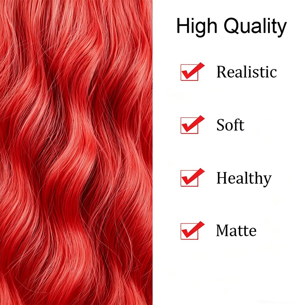 PELUCA BOB CORTA ONDULADA ROJA SINTÉTICA CON FLEQUILLO PARA MUJER - 5