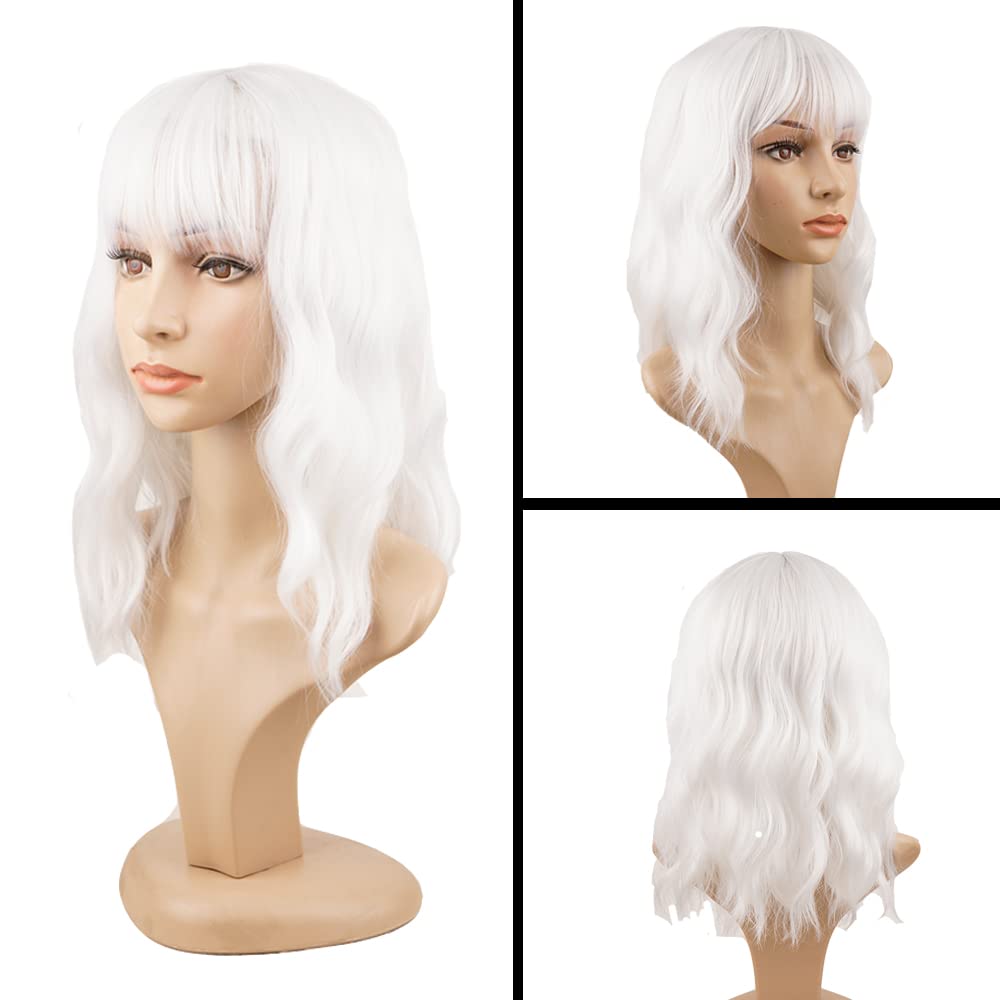 PELUCA BOB CORTA ONDULADA BLANCO CON FLEQUILLO SINTÉTICA PARA MUJER - 2