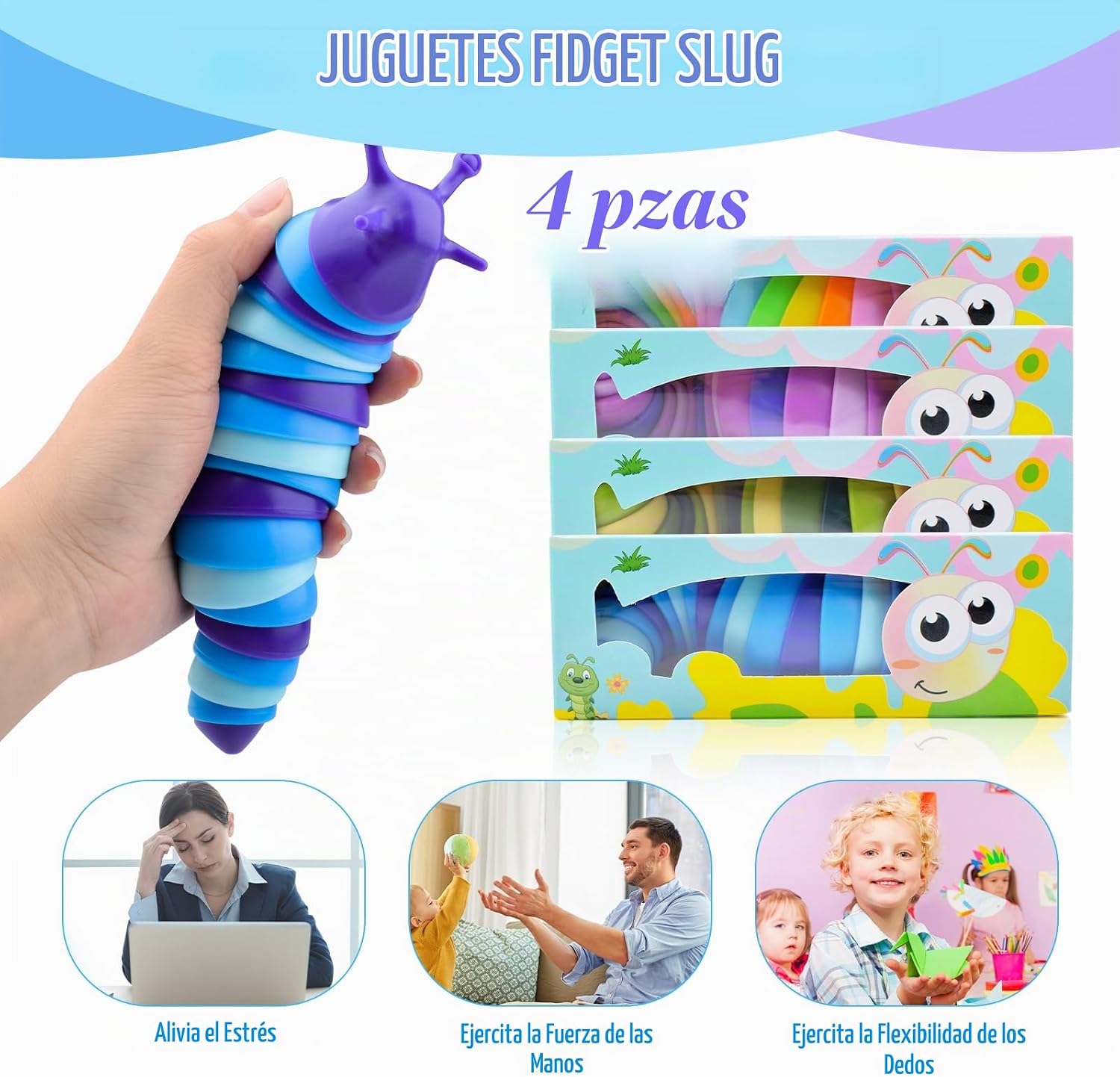 JUGUETE ANTIESTRÉS CEVIOCE SENSORY SLUG 4 PIEZAS - 4