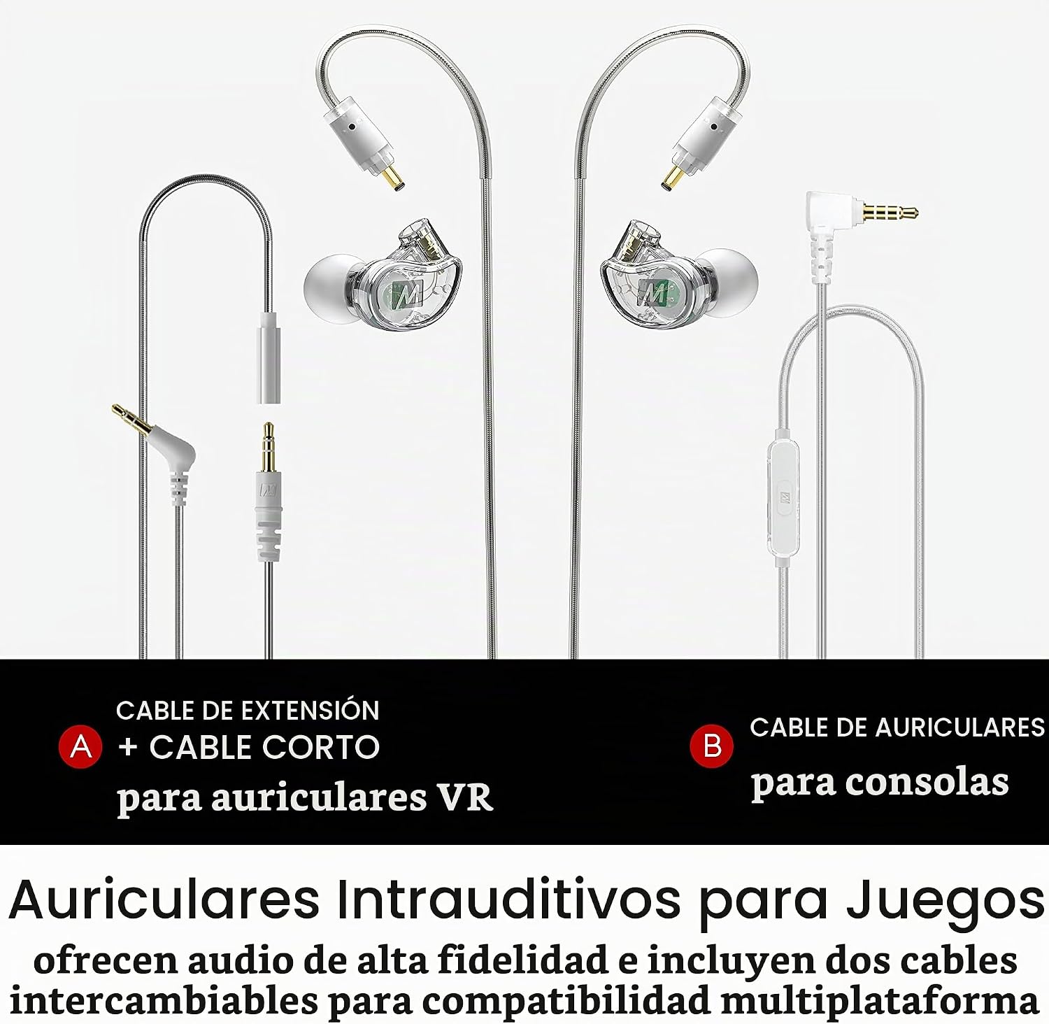 AURICULARES INTRAUDITIVOS MEE AUDIO M6 VR MULTIPLATAFORMA CON MICRÓFONO Y CABLES INTERCAMBIABLES COLOR TRANSPARENTE - 3