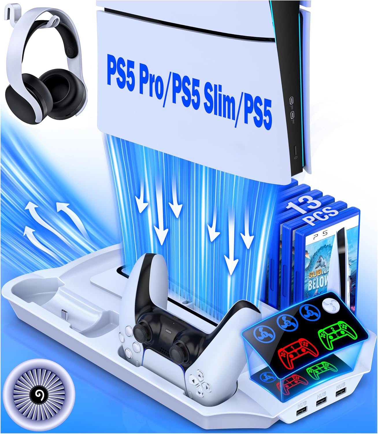 BASE DE ENFRIAMIENTO Y SOPORTE CON CARGADOR PARA CONTROLES KICKDOT PS5 PRO/SLIM/PS5 - 1