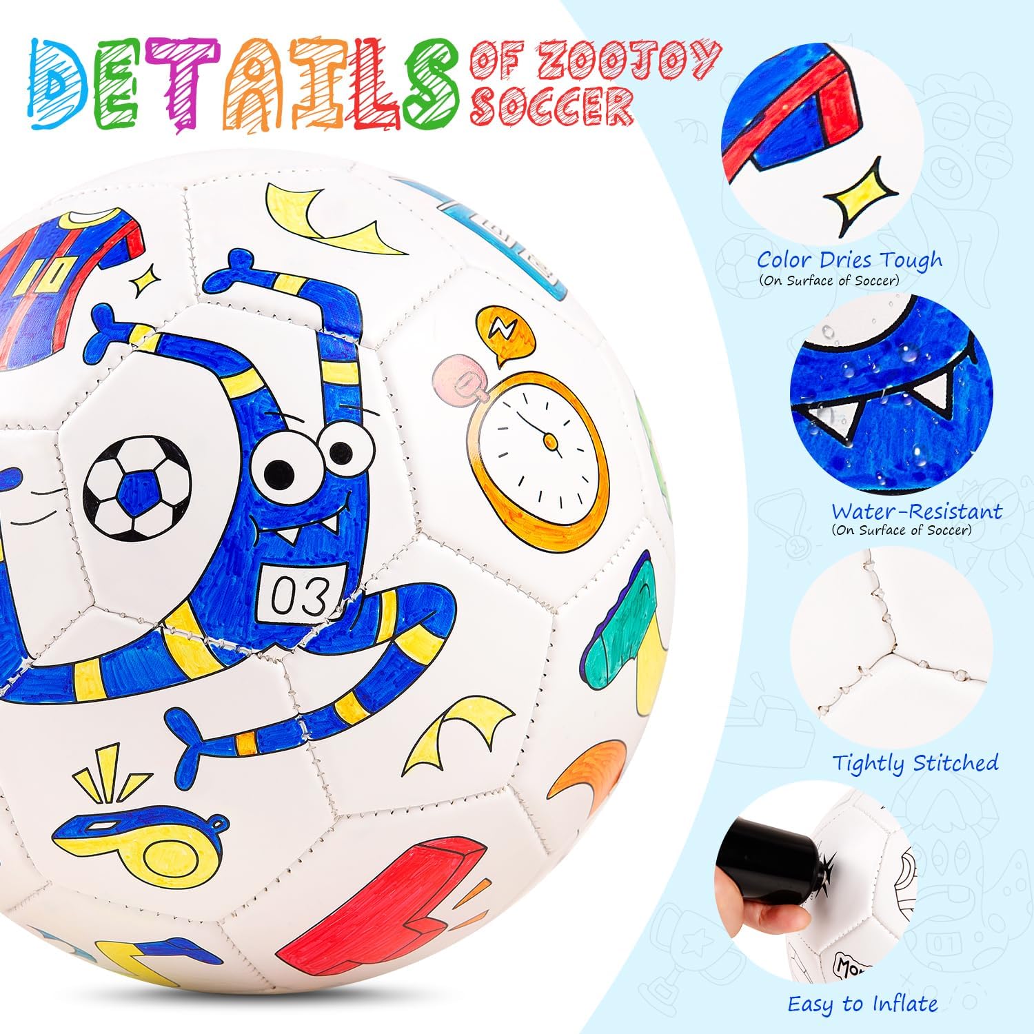 BALÓN DE FÚTBOL ZOOJOY COLOR YOUR OWN BLANCO MONSTRUO TALLA 3 - 3