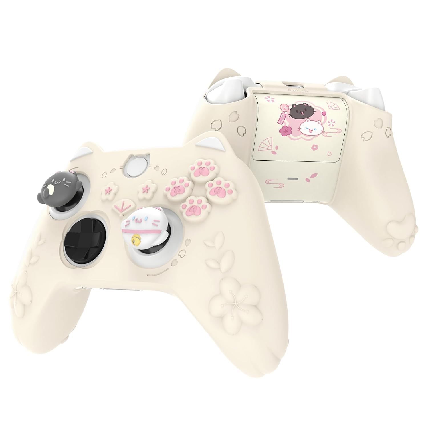 SKIN DE SILICONA PARA CONTROL XBOX SERIES X/S PLAYVITAL CHERRY BLOSSOMS KITTEN AMARILLO ANTIGUO - 1