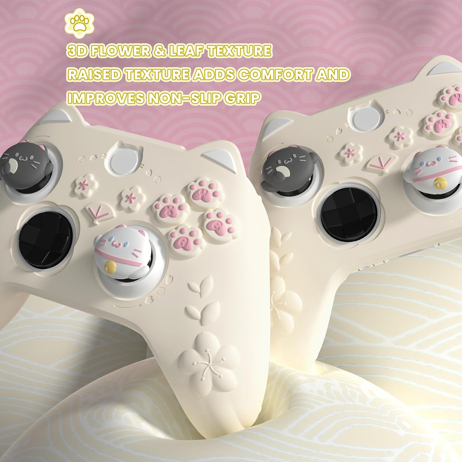 SKIN DE SILICONA PARA CONTROL XBOX SERIES X/S PLAYVITAL CHERRY BLOSSOMS KITTEN AMARILLO ANTIGUO - 2