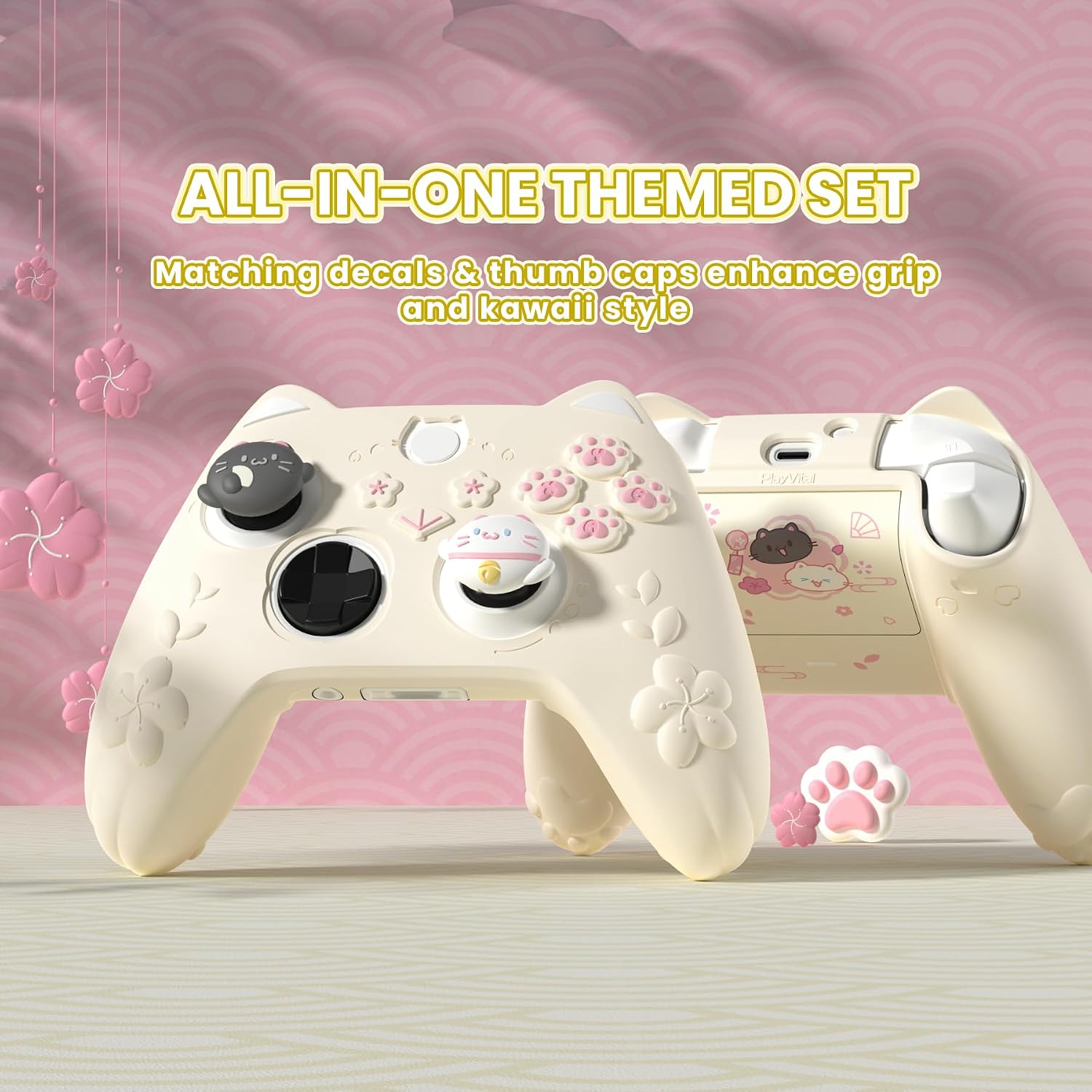 SKIN DE SILICONA PARA CONTROL XBOX SERIES X/S PLAYVITAL CHERRY BLOSSOMS KITTEN AMARILLO ANTIGUO - 3