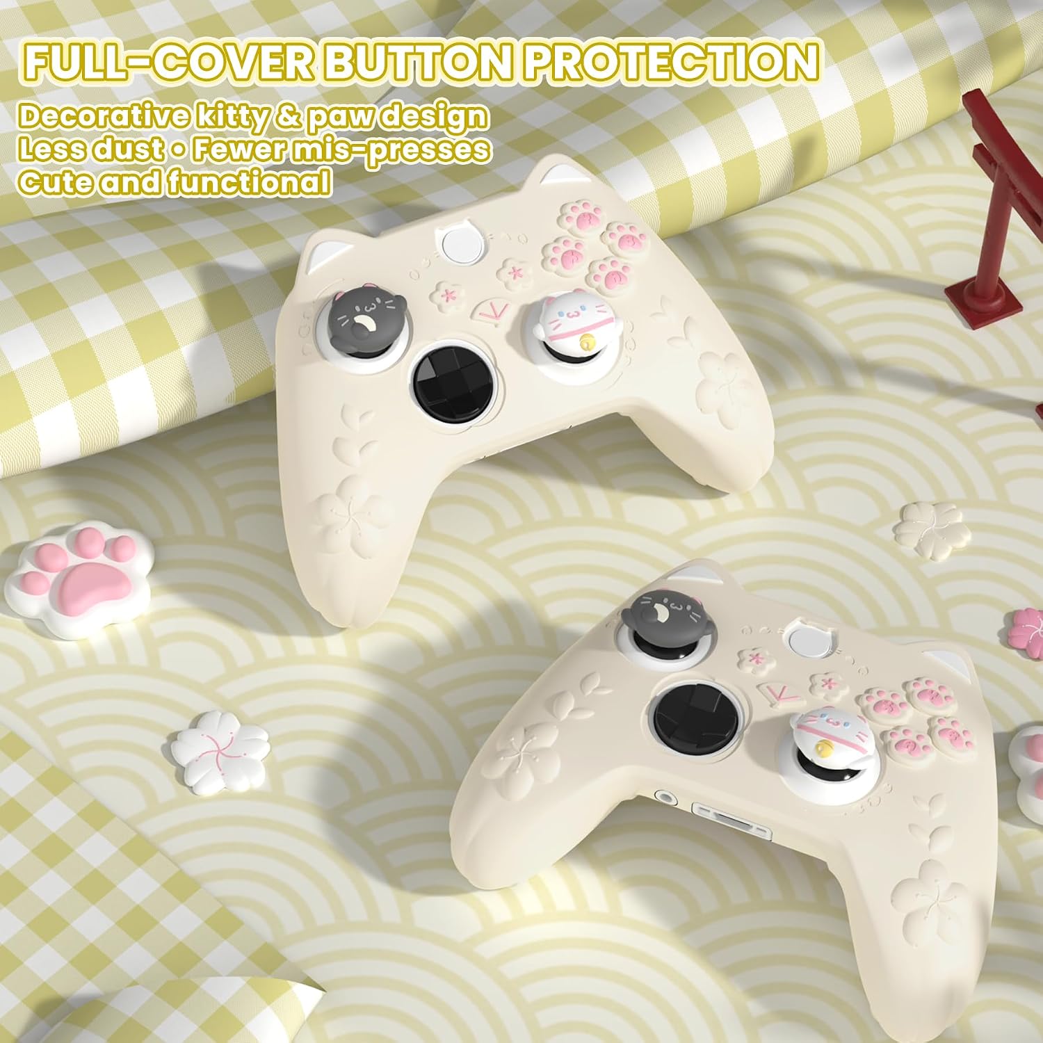 SKIN DE SILICONA PARA CONTROL XBOX SERIES X/S PLAYVITAL CHERRY BLOSSOMS KITTEN AMARILLO ANTIGUO - 4
