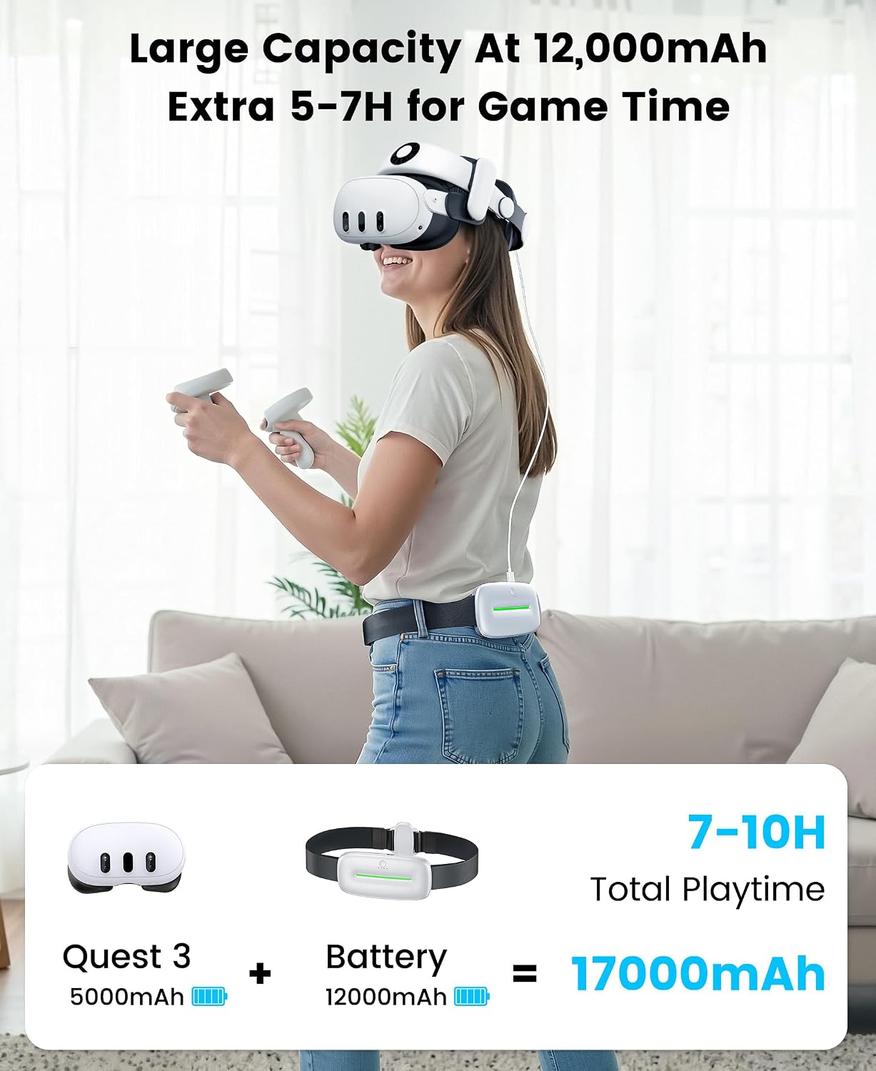BATERÍA PORTÁTIL PARA CINTURA KAWAYE VR 12000MAH PARA META QUEST 3S/3/2 - 3