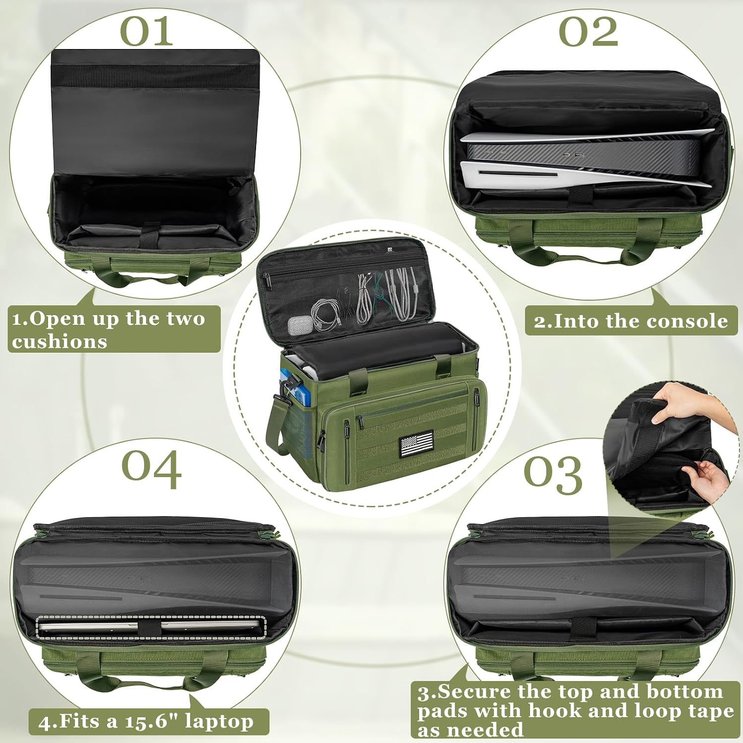 BOLSO TÁCTICO PARA CONSOLA OUUTMEE COMPATIBLE CON PS5/PS5 PRO/PS5 SLIM VERDE - 2