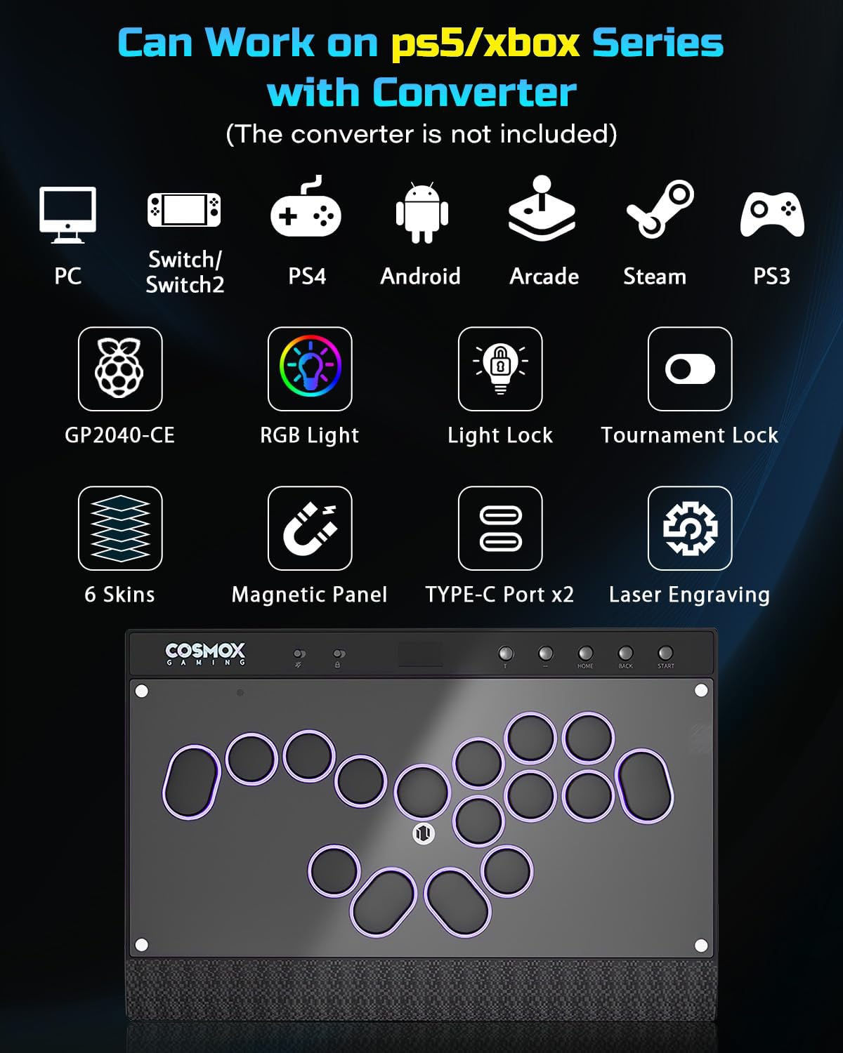 MANDO ARCADE LEVERLESS HAUTE42 C16-S MAGNÉTICO DIY PARA PC/PS4/SWITCH - 3
