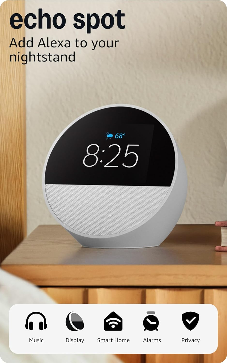AMAZON ECHO SPOT RELOJ DESPERTADOR INTELIGENTE BLANCO GLACIAR - 1