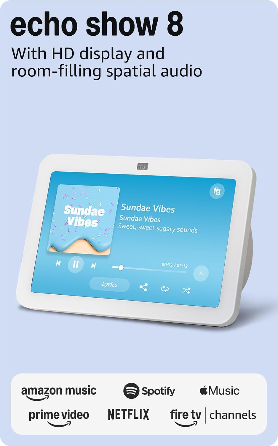 AMAZON ECHO SHOW 8 CON AUDIO ESPACIAL, HUB INTELIGENTE, BLANCO GLACIAR - 1
