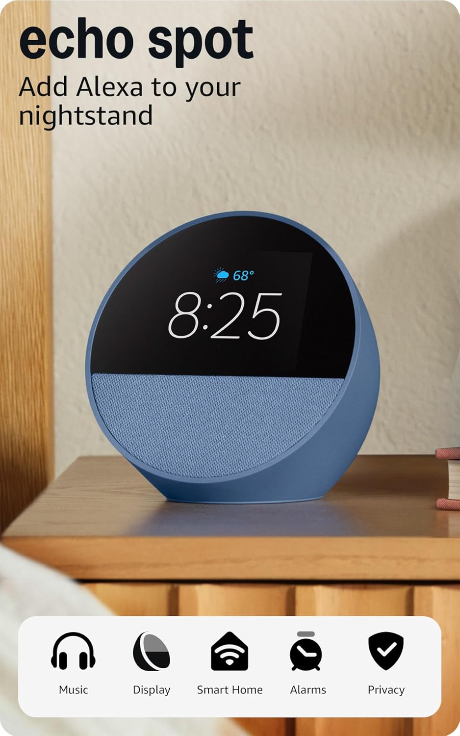 AMAZON ECHO SPOT RELOJ DESPERTADOR INTELIGENTE AZUL OCÉANO - 1