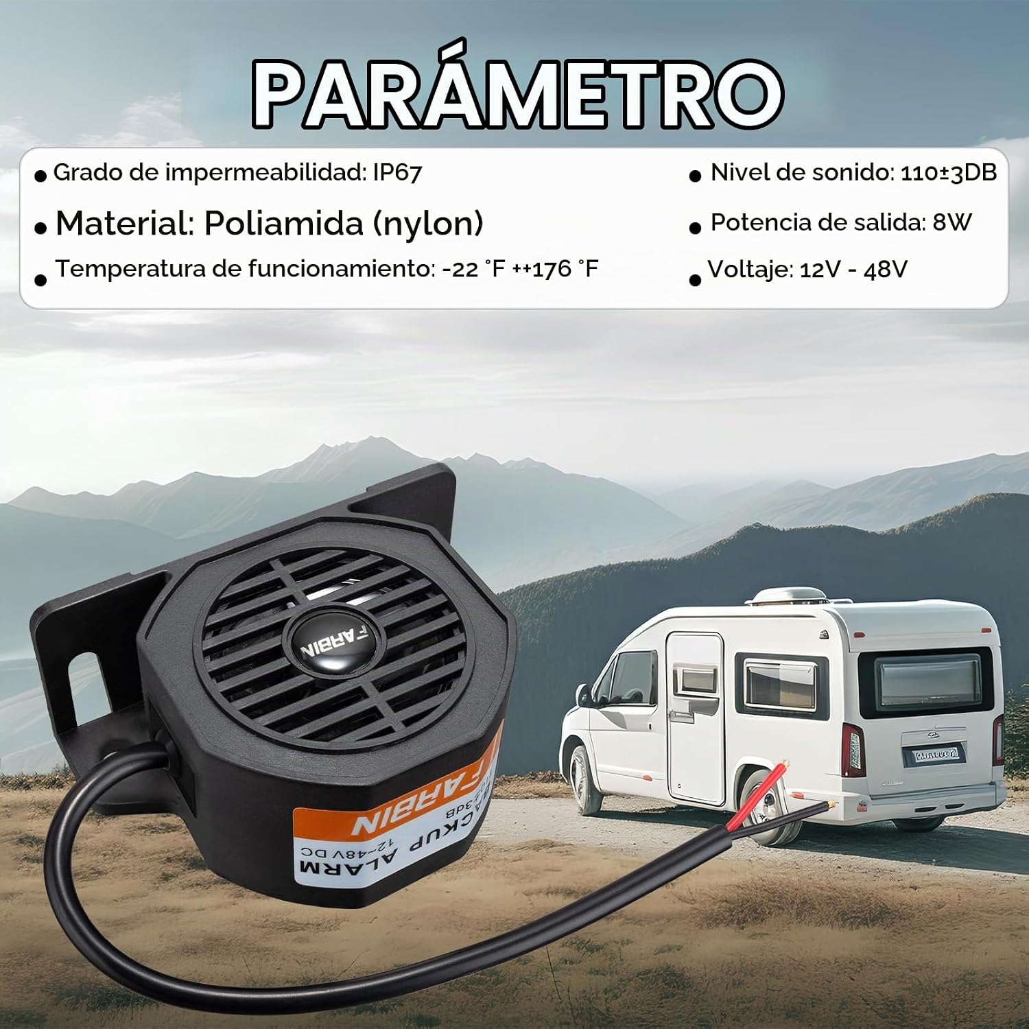 ALARMA DE REVERSA FARBIN 12V-48V PARA CAMIONES Y VEHÍCULOS PESADOS - 2