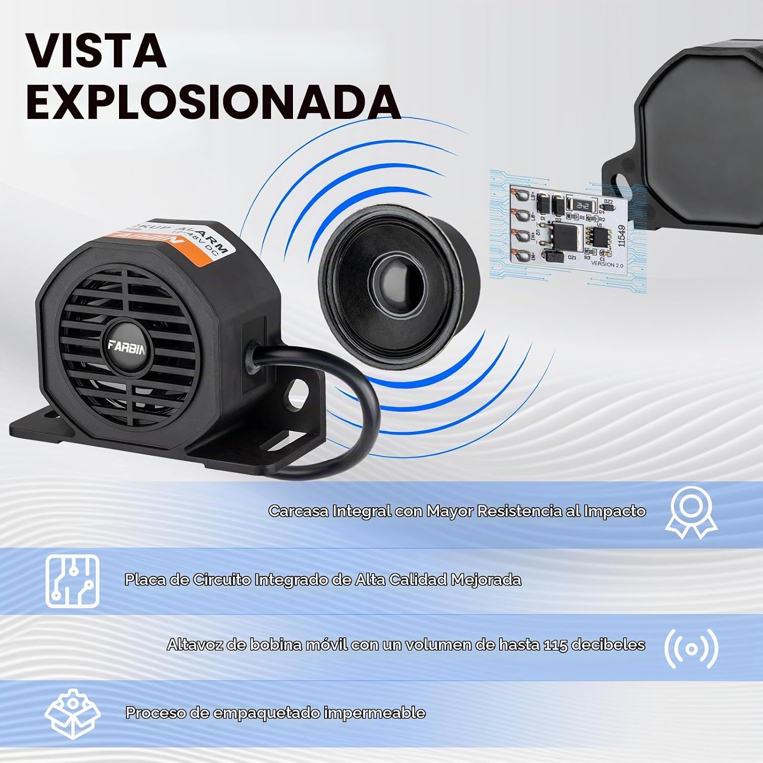 ALARMA DE REVERSA FARBIN 12V-48V PARA CAMIONES Y VEHÍCULOS PESADOS - 4