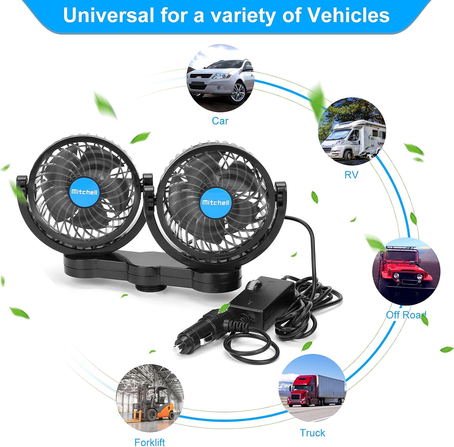 VENTILADOR DE CLIP PARA AUTO 12V HYNOO CABEZAL DUAL ROTATORIO 4 PULGADAS - 2