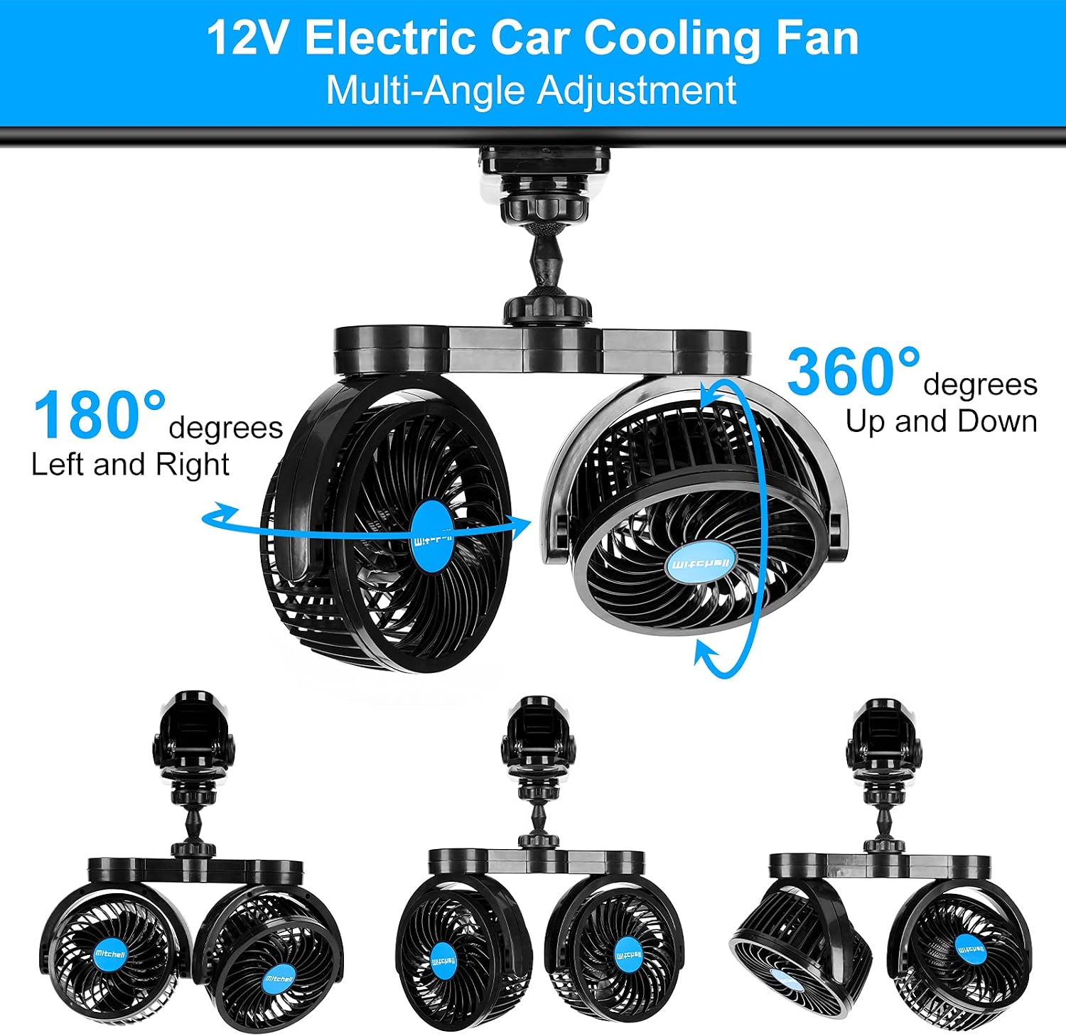 VENTILADOR DE CLIP PARA AUTO 12V HYNOO CABEZAL DUAL ROTATORIO 4 PULGADAS - 3