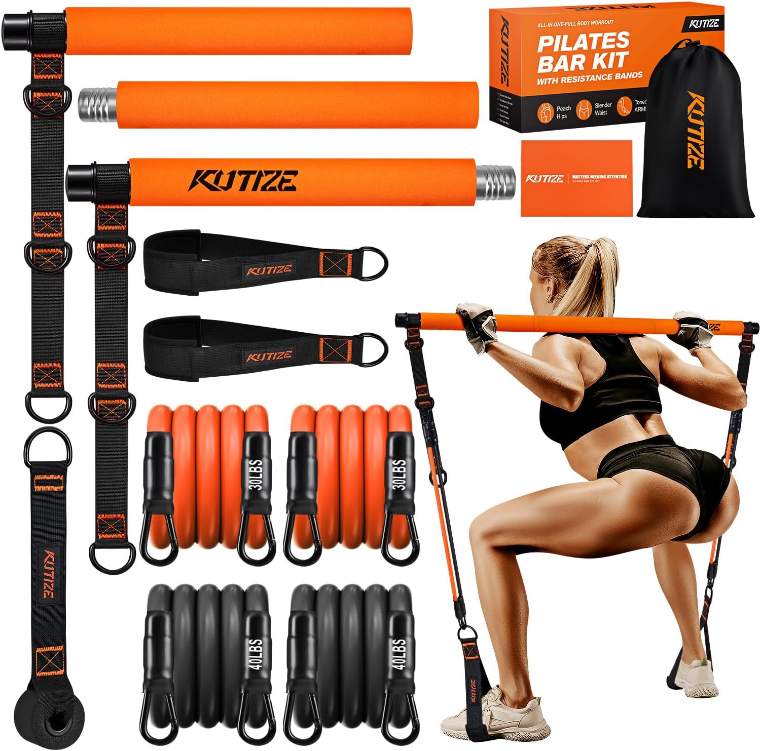 BARRA DE PILATES KUTIZE CON BANDAS DE RESISTENCIA KIT COMPLETO - 1