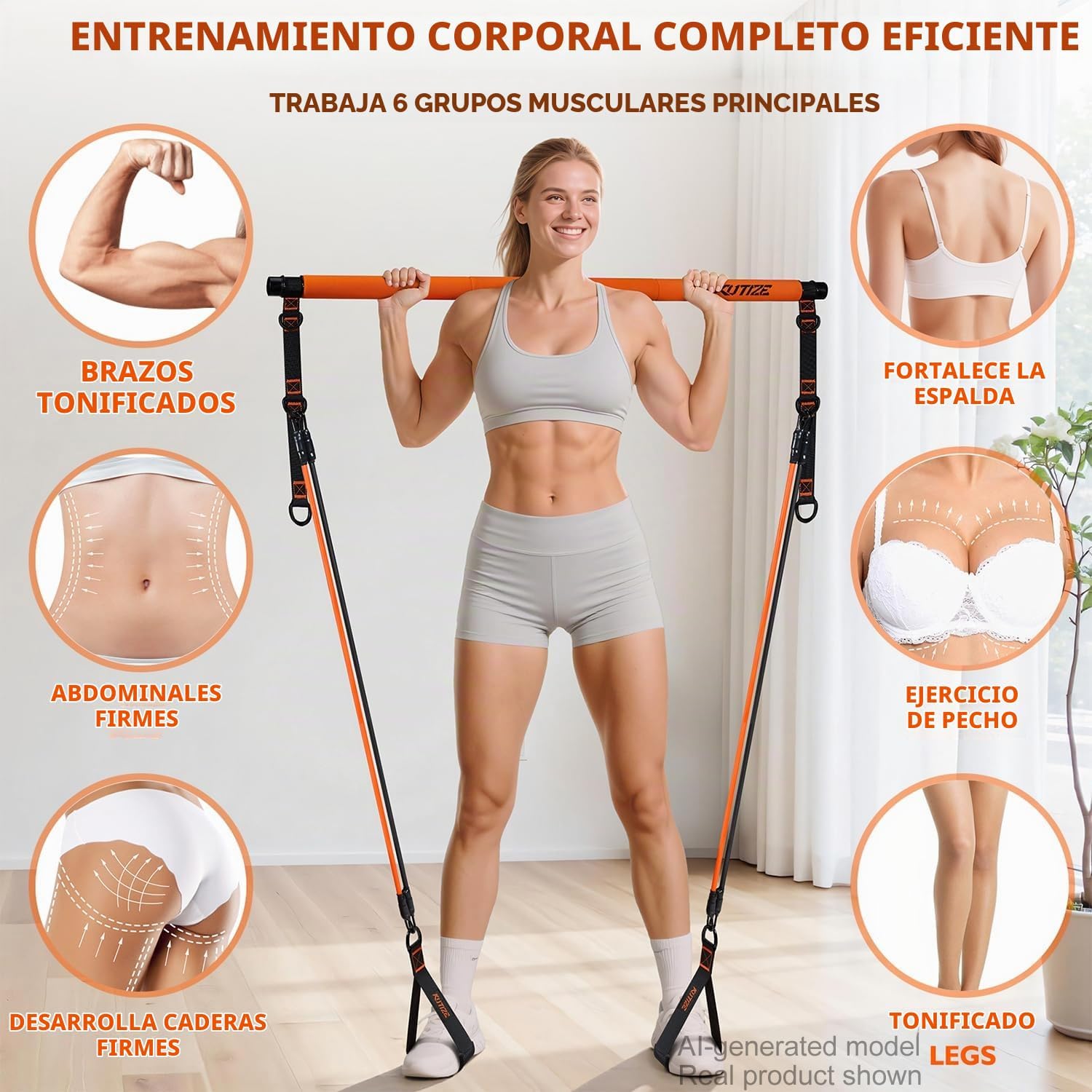 BARRA DE PILATES KUTIZE CON BANDAS DE RESISTENCIA KIT COMPLETO - 2
