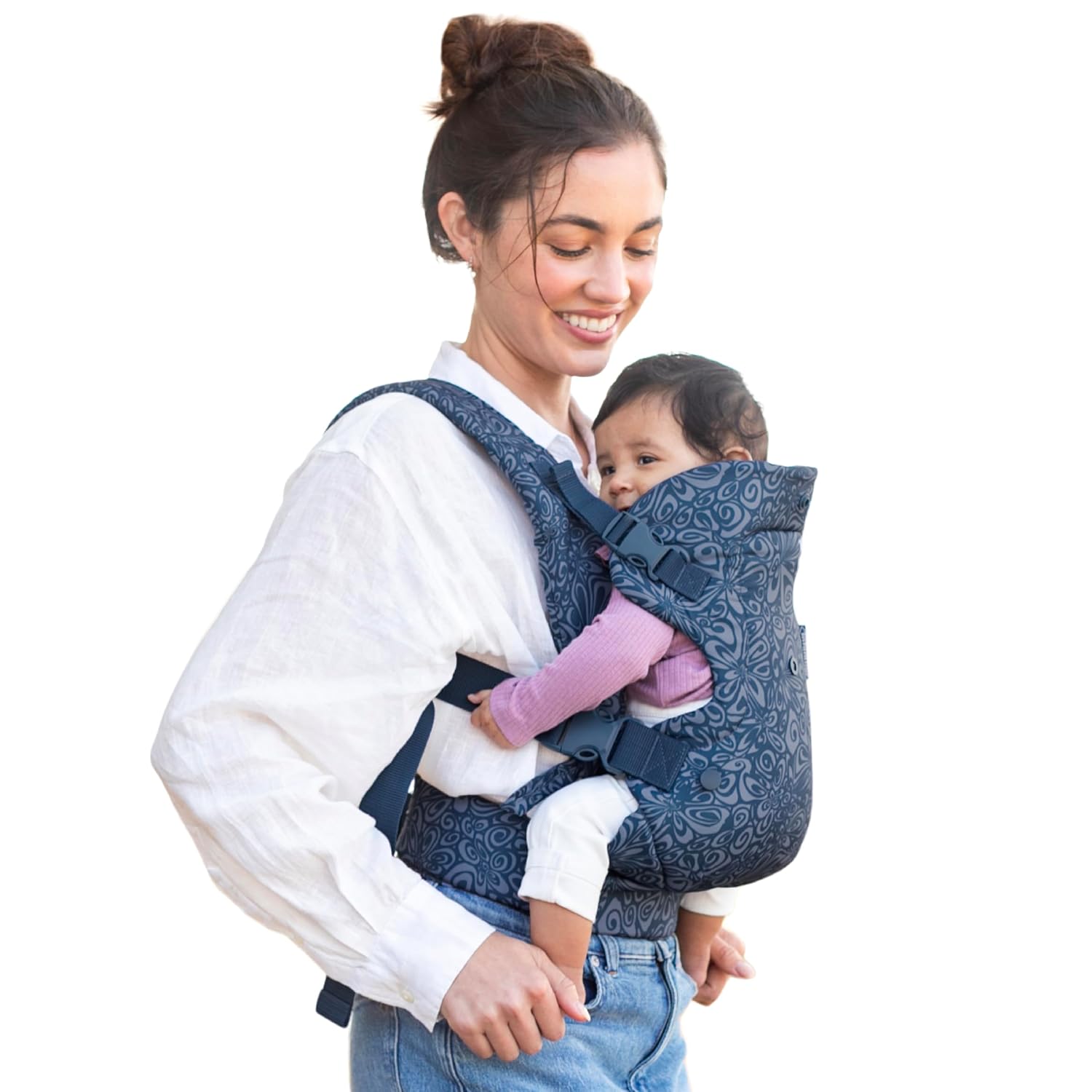 MOCHILA PORTABEBÉ INFANTINO FLIP 4 EN 1 CONVERTIBLE ERGONÓMICO AZUL MARINO FLORAL - 1