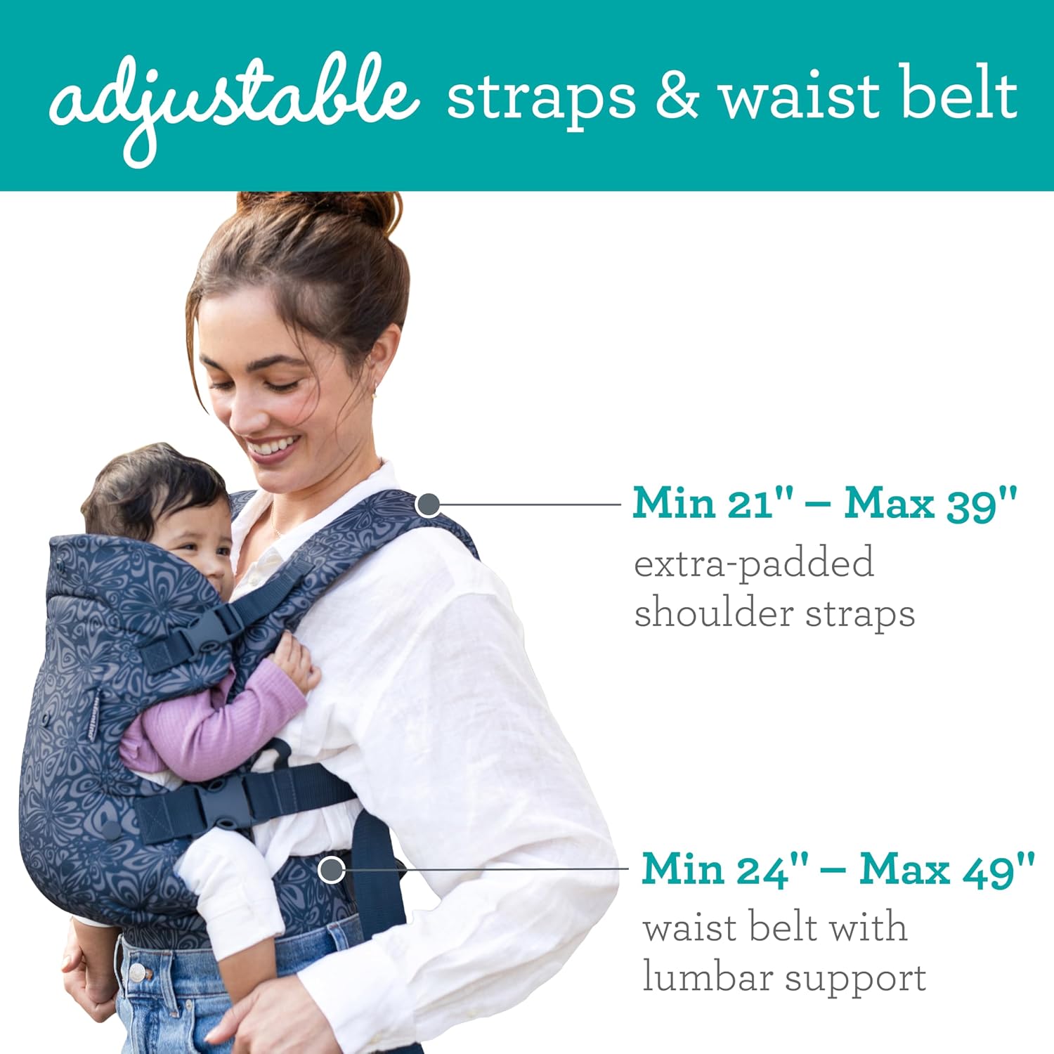 MOCHILA PORTABEBÉ INFANTINO FLIP 4 EN 1 CONVERTIBLE ERGONÓMICO AZUL MARINO FLORAL - 3